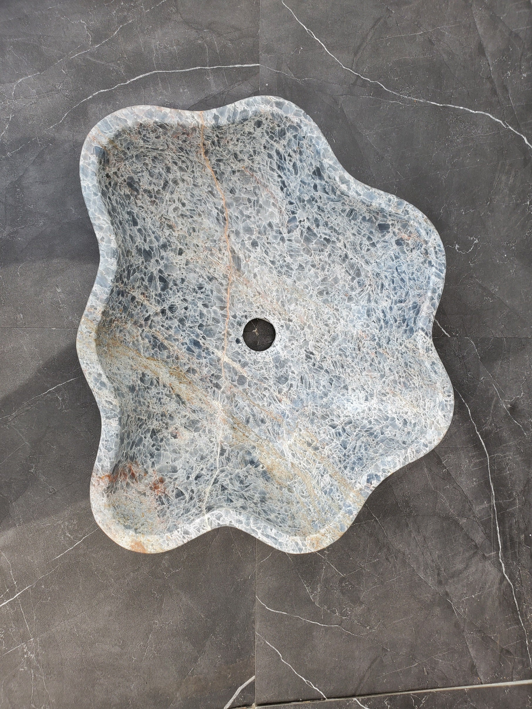 S34_13 Fluorite Wavy Stone Vessel Sink - 15.5 x 15.5 inch