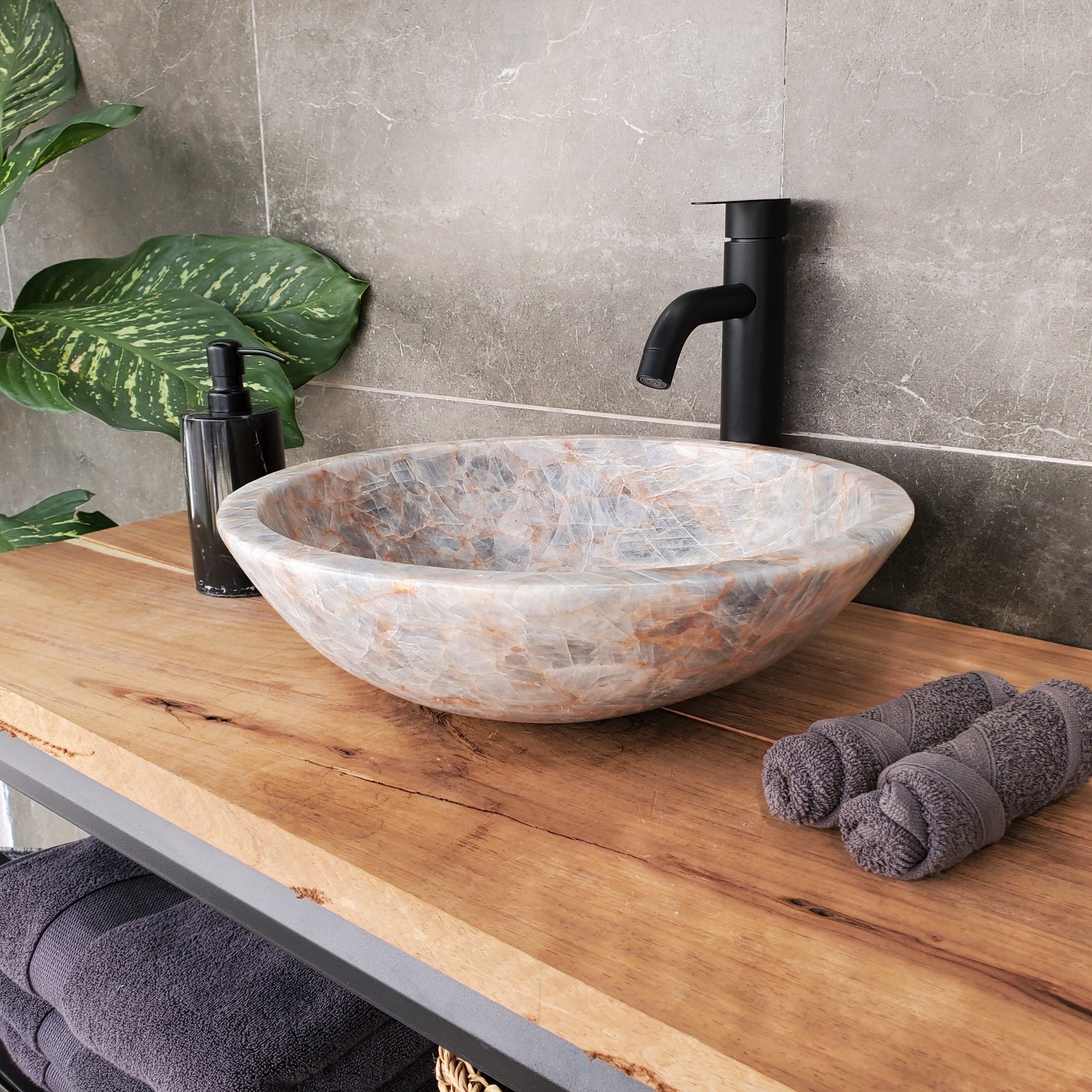 S34_12 Fluorite Stone Vessel Sink - Round