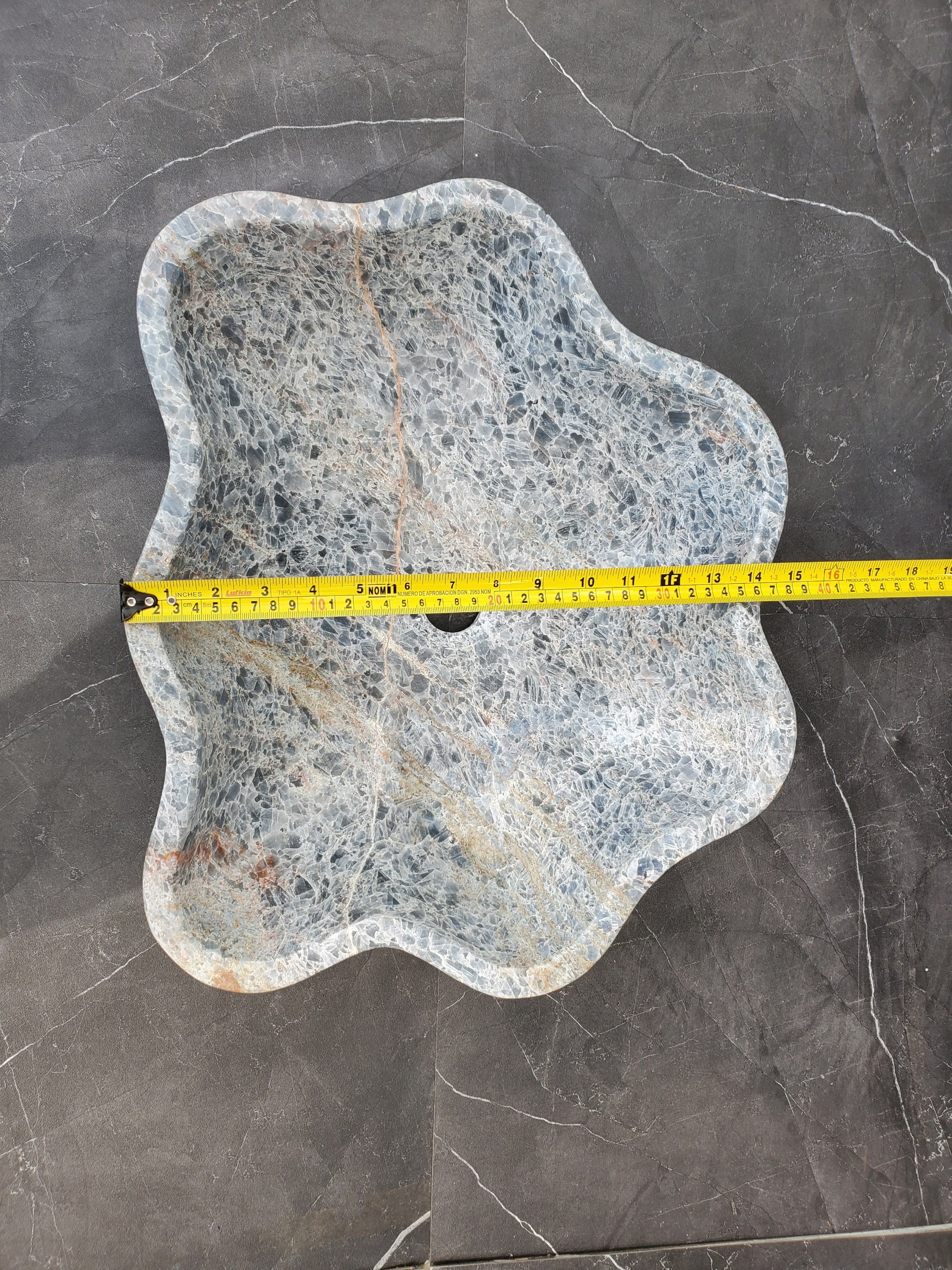 S34_13 Fluorite Wavy Stone Vessel Sink - 15.5 x 15.5 inch