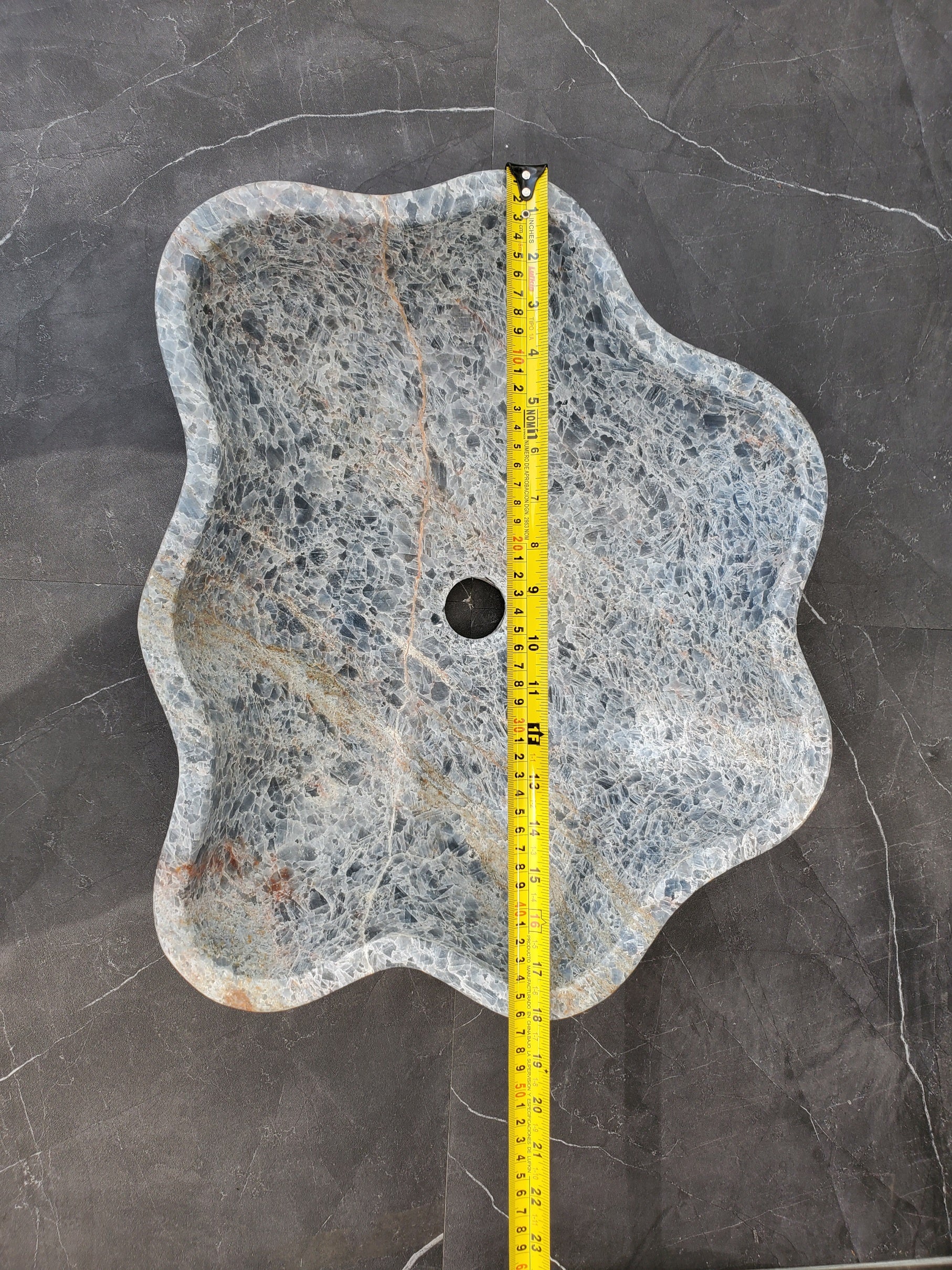 S34_13 Fluorite Wavy Stone Vessel Sink - 15.5 x 15.5 inch