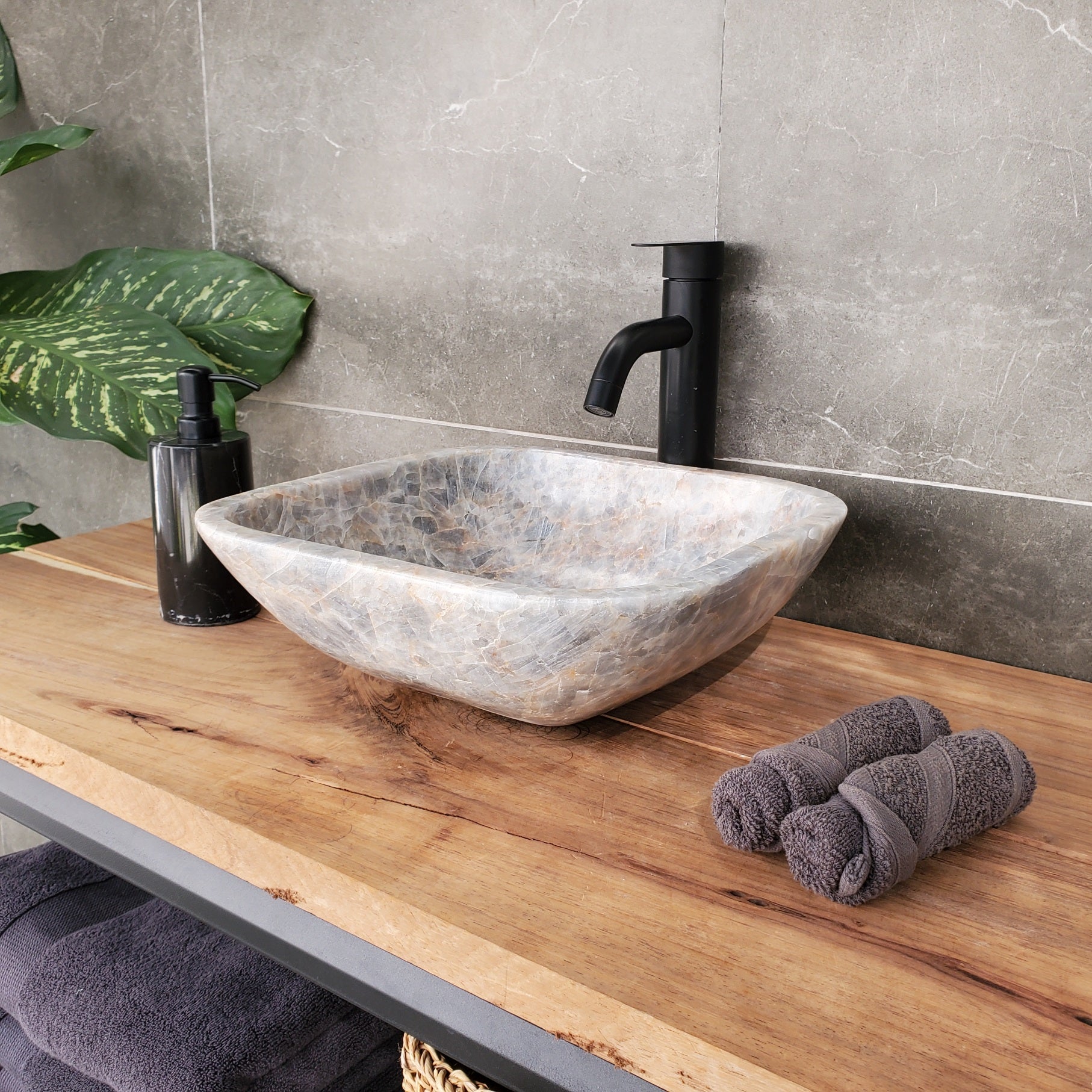 S34_11 Fluorite Stone Vessel Sink -13.7 x 13.7 inch