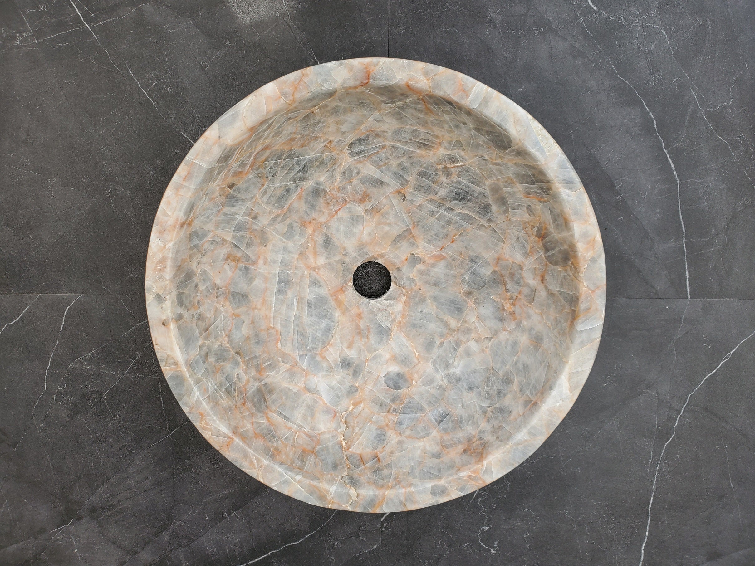 S34_12 Fluorite Stone Round Vessel Sink - 15.5 x 15.5 inch