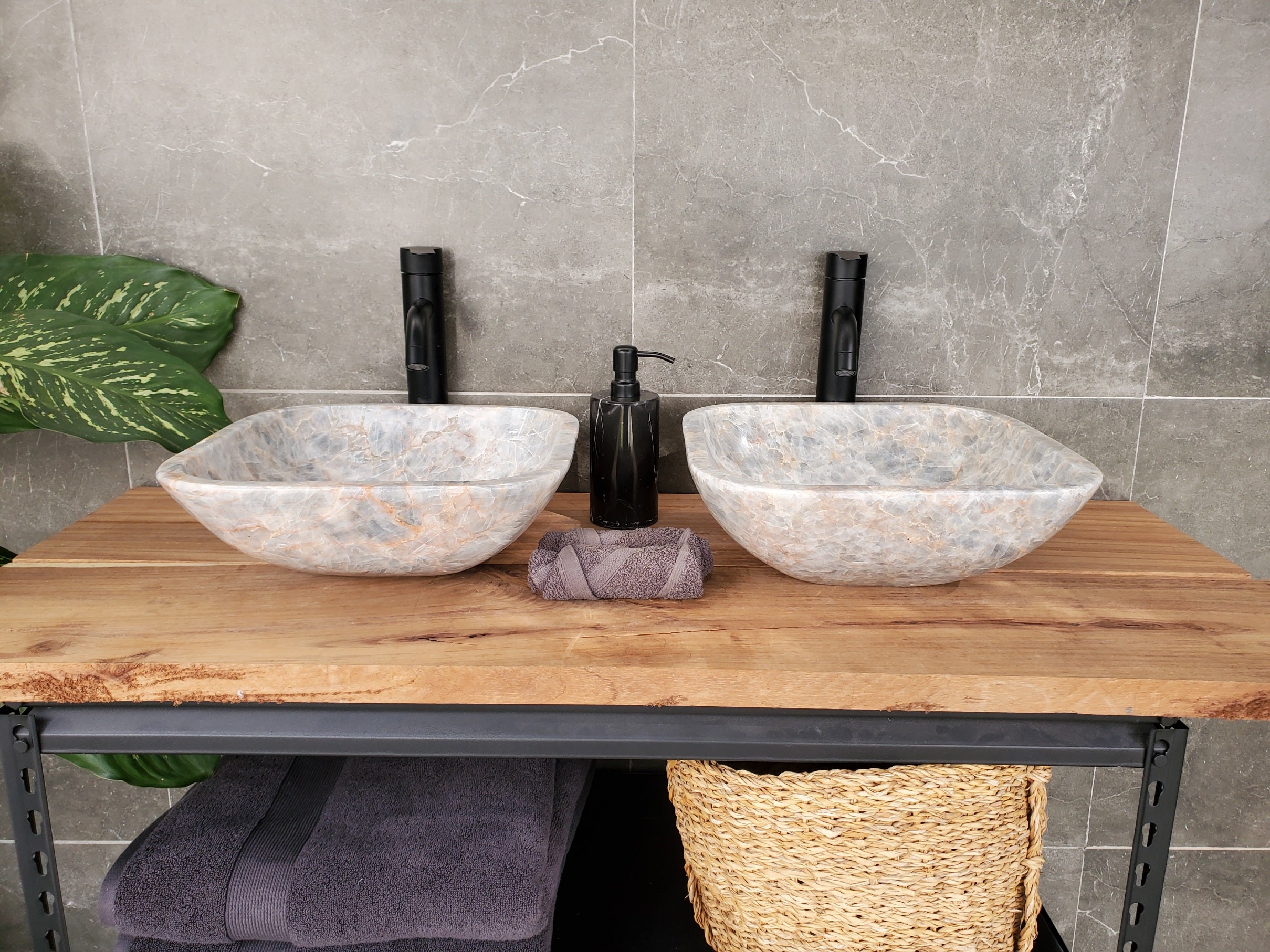 SET3402 Fluorite Stone Master Bath Set of 2 (Two) Vessel Sinks