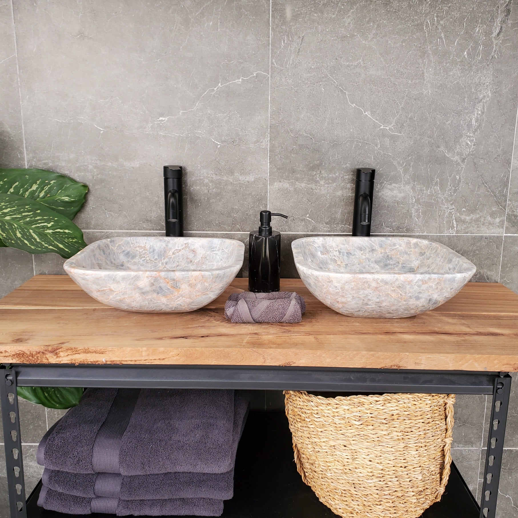 SET3402 Fluorite Stone Master Bath Set of 2 (Two) Vessel Sinks