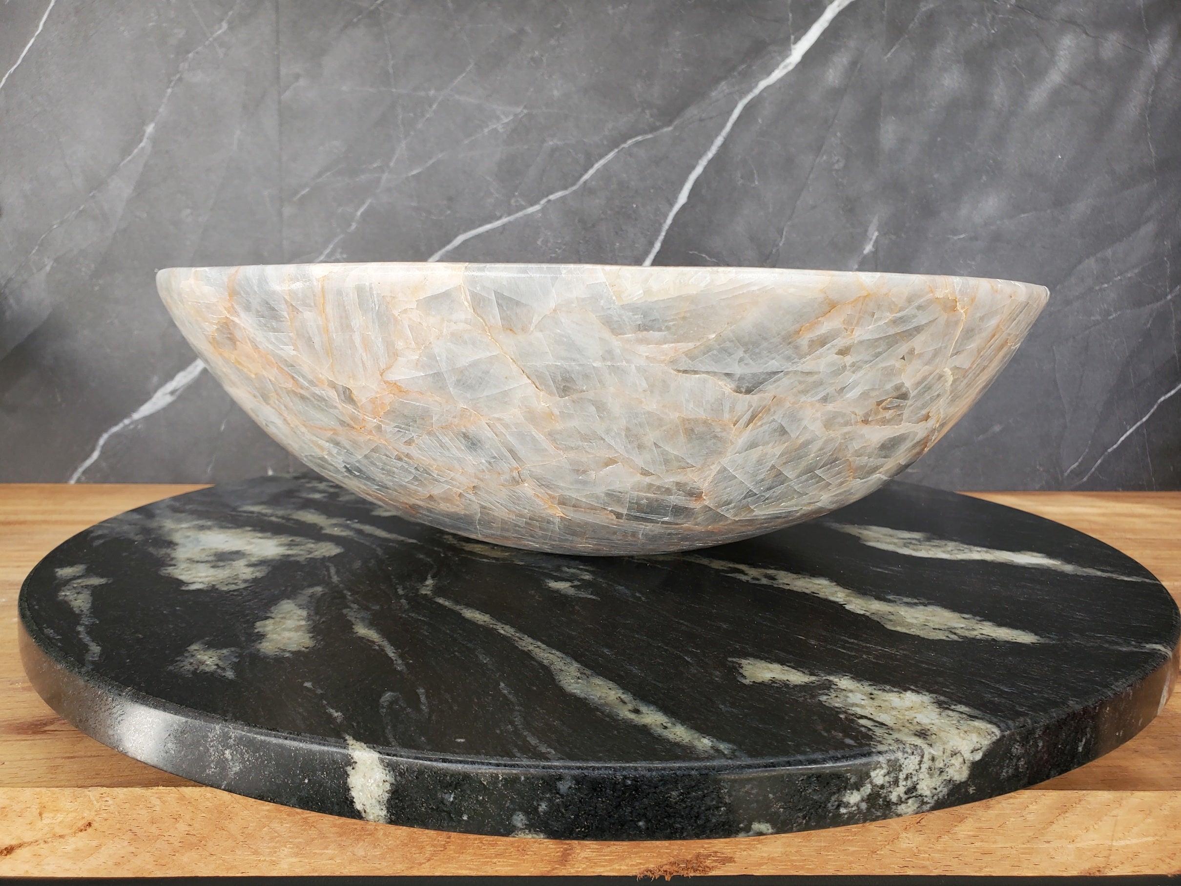 S34_12 Fluorite Stone Round Vessel Sink - 15.5 x 15.5 inch