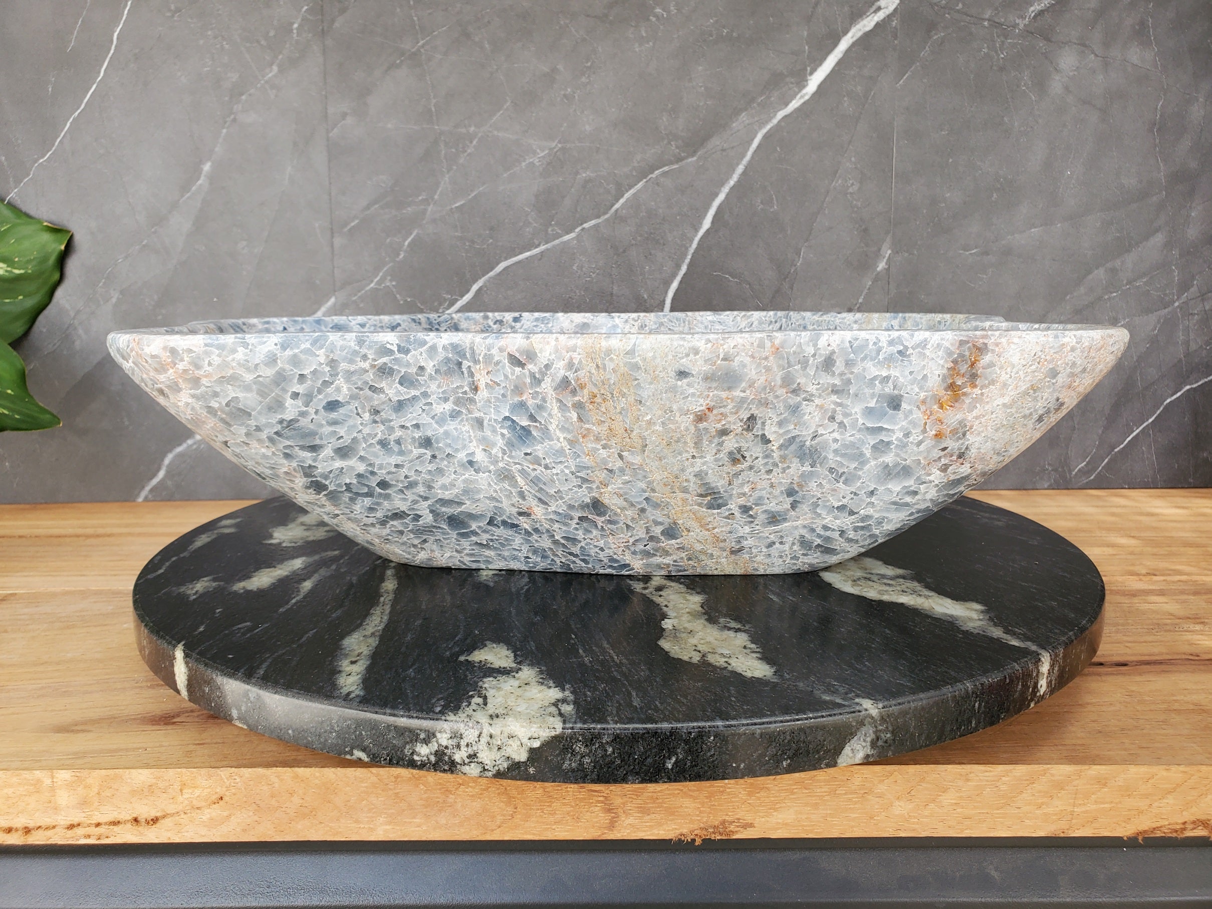 S34_13 Fluorite Wavy Stone Vessel Sink - 15.5 x 15.5 inch