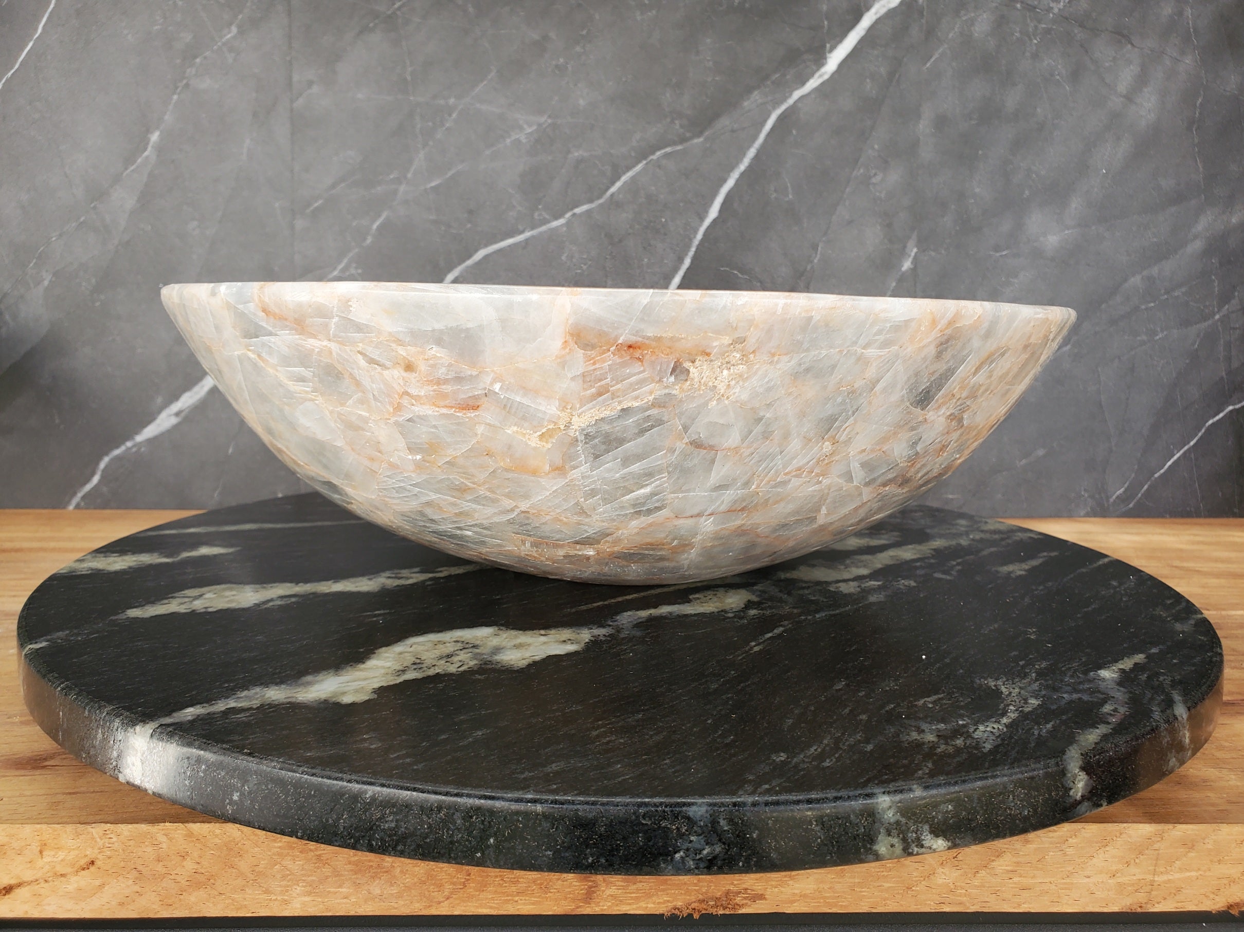 S34_12 Fluorite Stone Round Vessel Sink - 15.5 x 15.5 inch