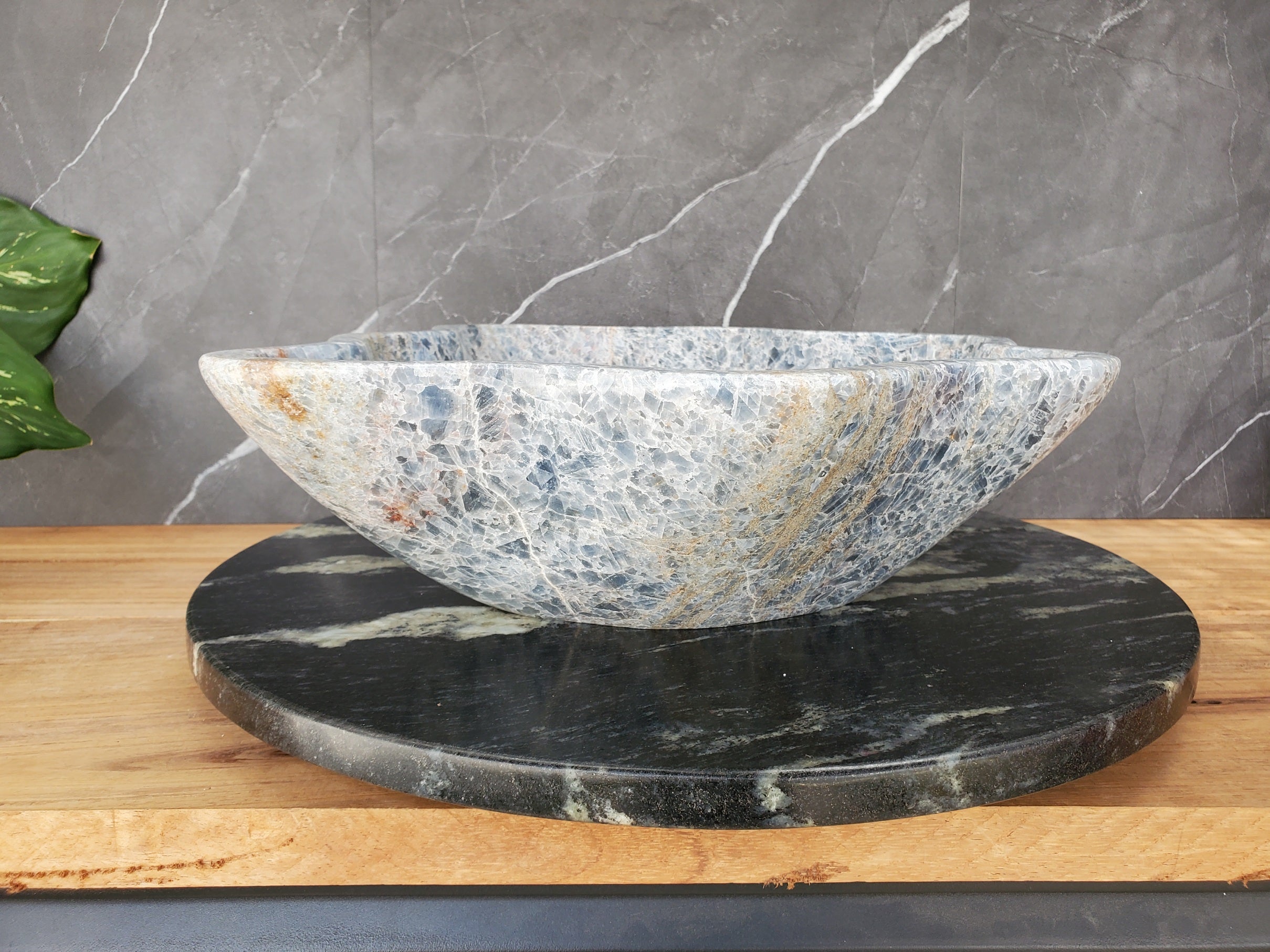 S34_13 Fluorite Wavy Stone Vessel Sink - 15.5 x 15.5 inch