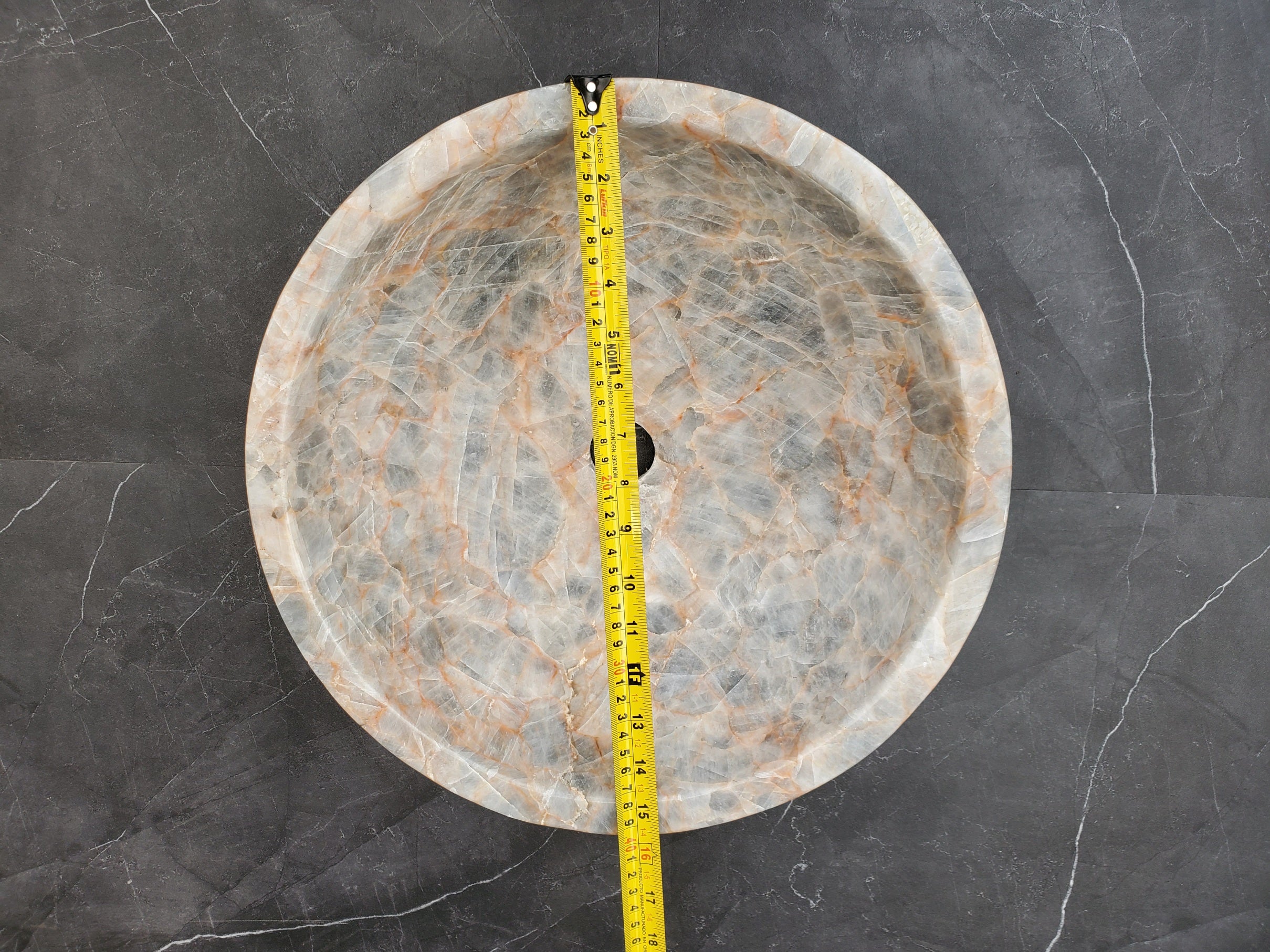 S34_12 Fluorite Stone Round Vessel Sink - 15.5 x 15.5 inch