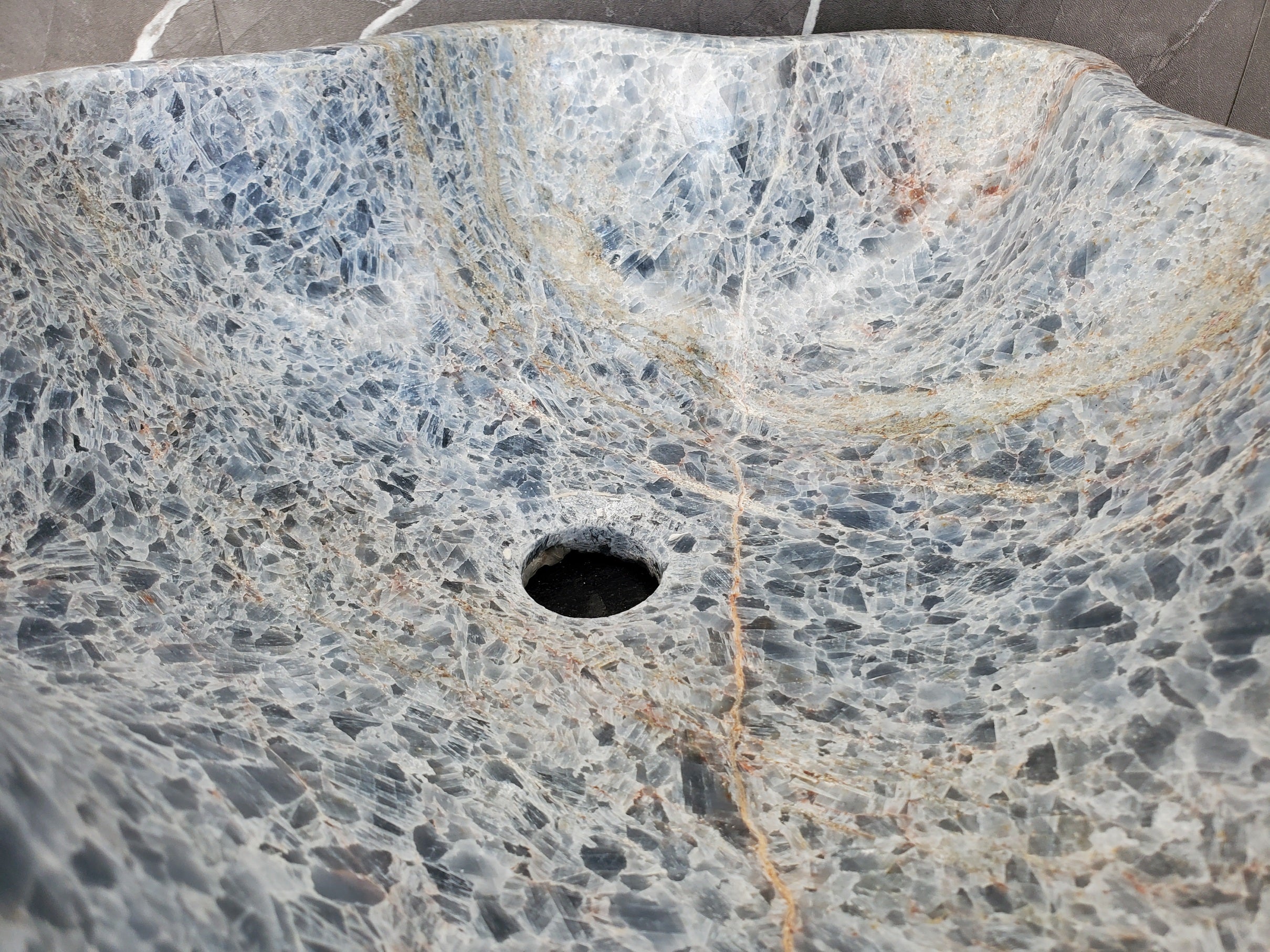 S34_13 Fluorite Wavy Stone Vessel Sink - 15.5 x 15.5 inch