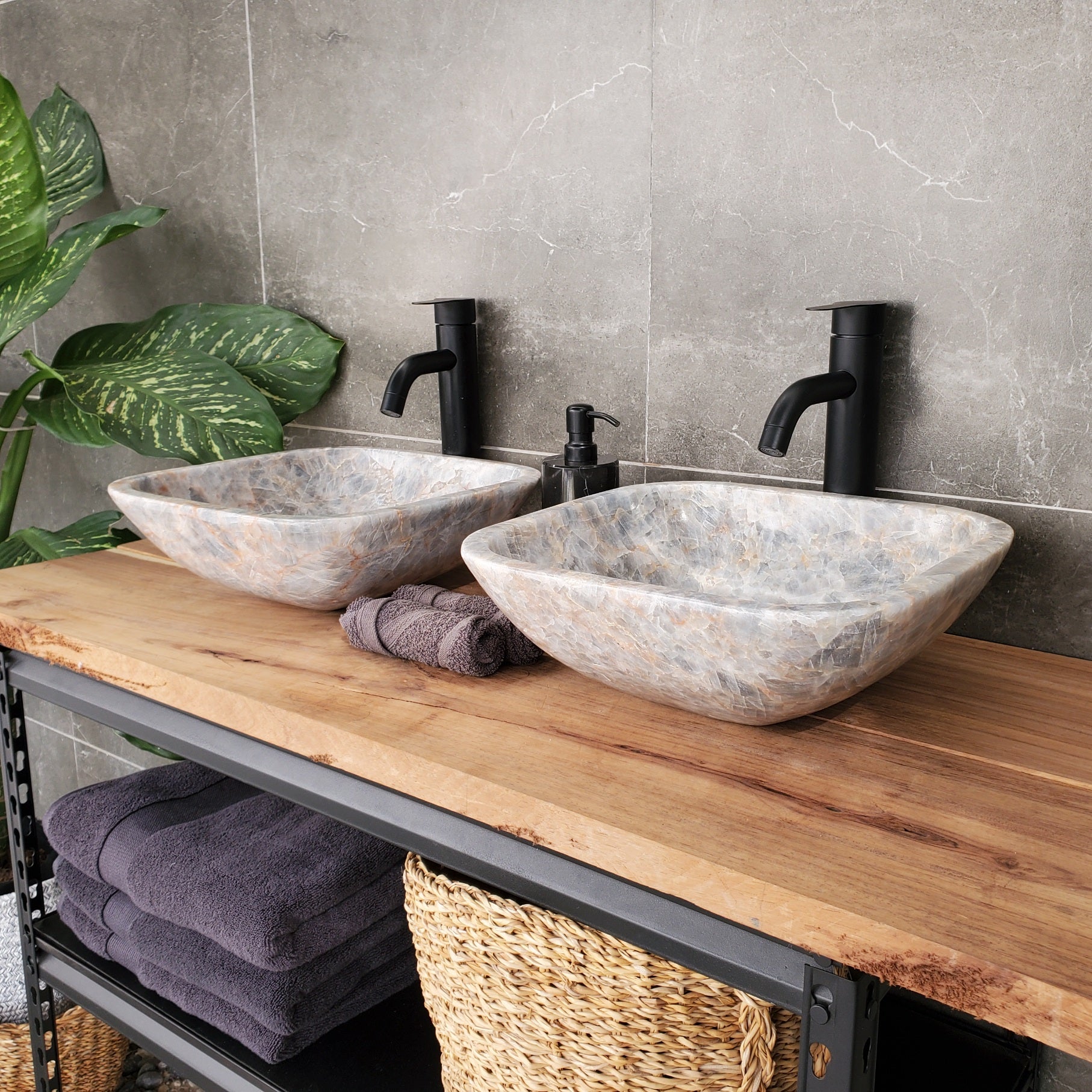 SET3402 Fluorite Stone Master Bath Set of 2 (Two) Vessel Sinks