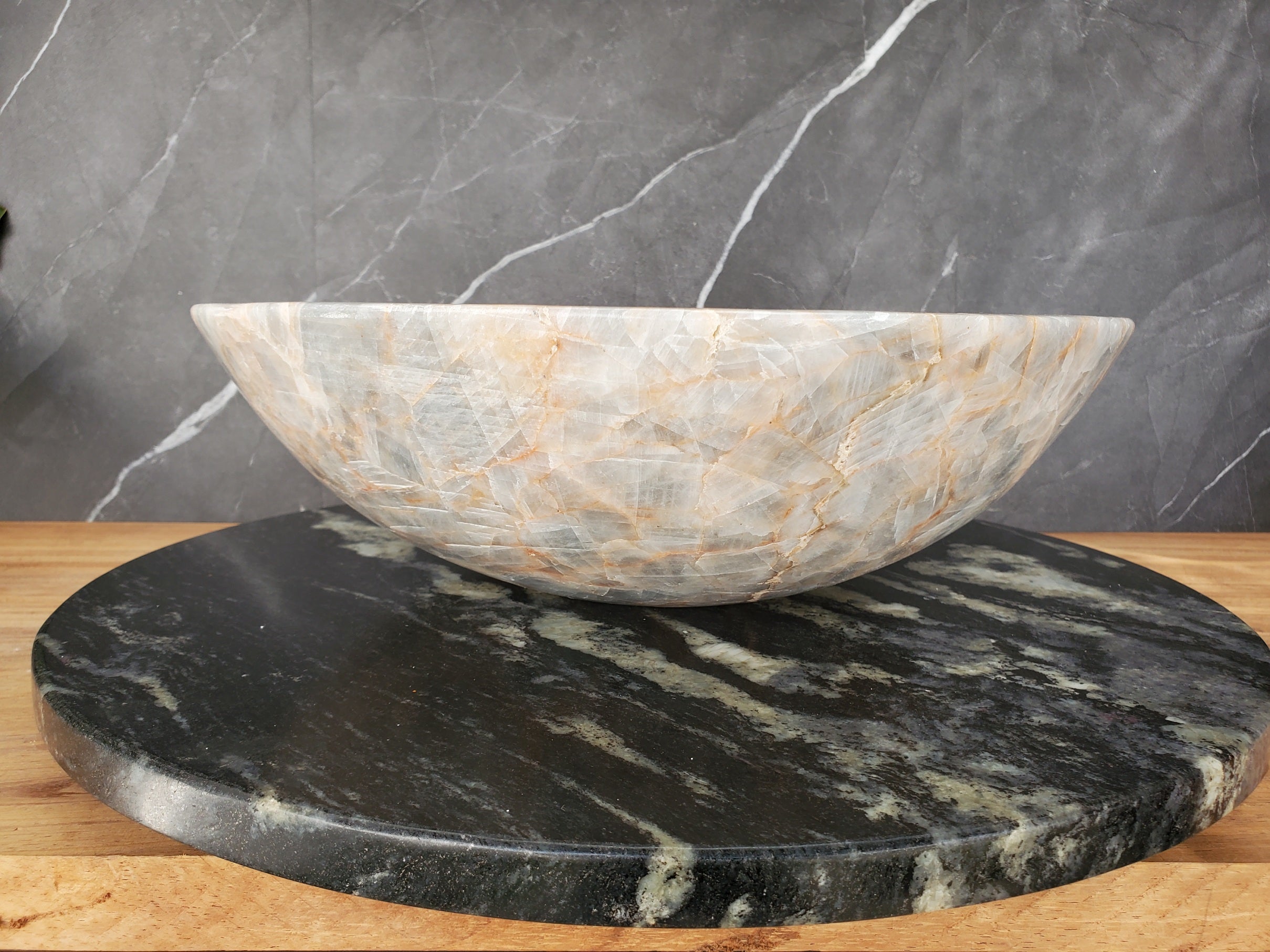 S34_12 Fluorite Stone Round Vessel Sink - 15.5 x 15.5 inch