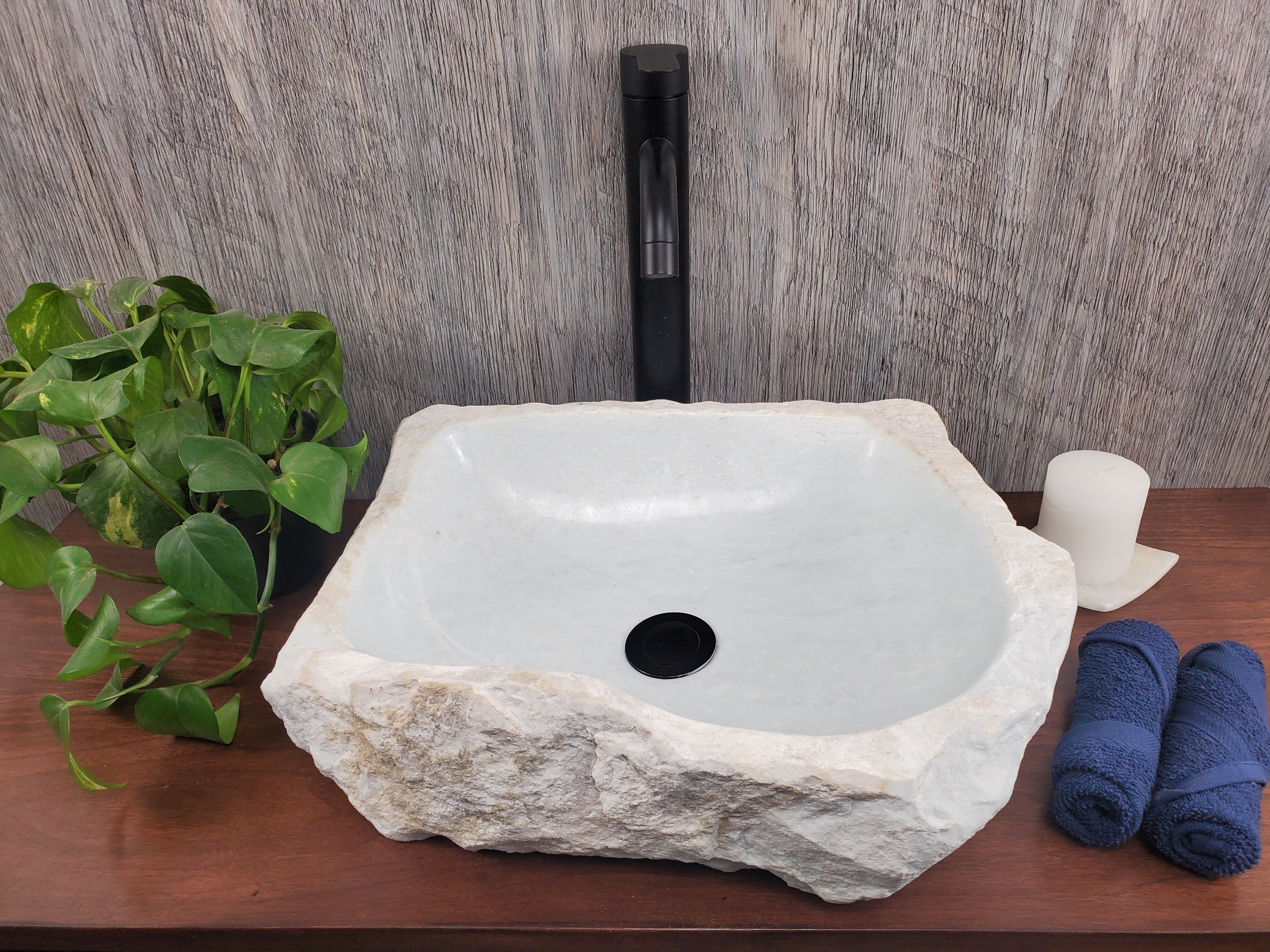 S24_12 White and Blue Onyx Stone Vessel Bathroom Sink