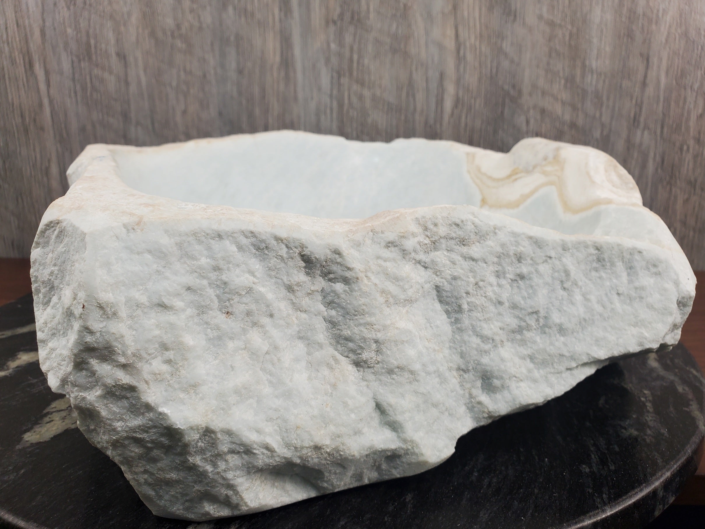 S24_12 White and Blue Onyx Stone Vessel Bathroom Sink