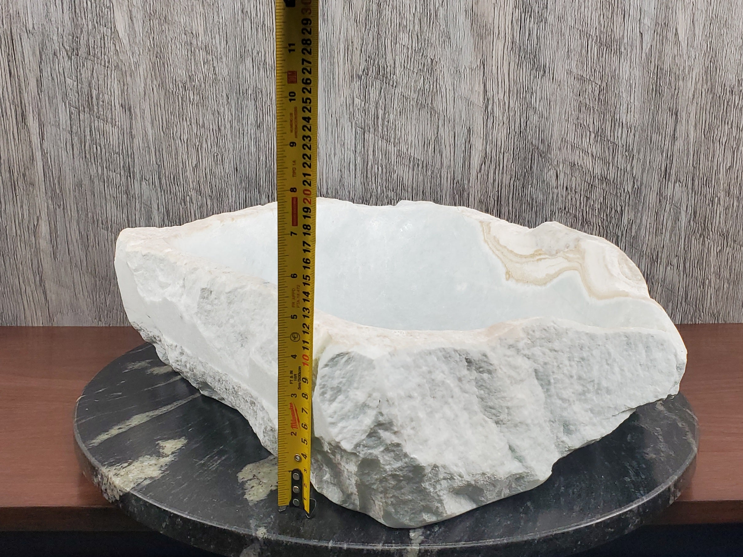S24_12 White and Blue Onyx Stone Vessel Bathroom Sink