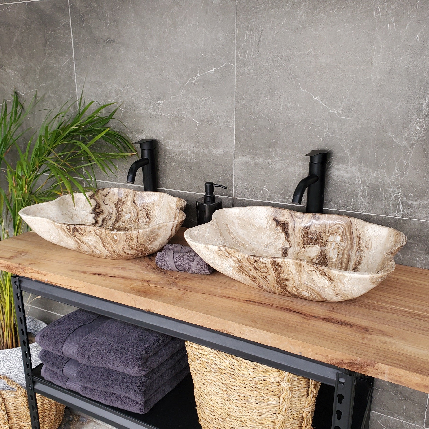 SET3302 Marble Stone Master Bath Set of 2 (Two) Vessel Sinks