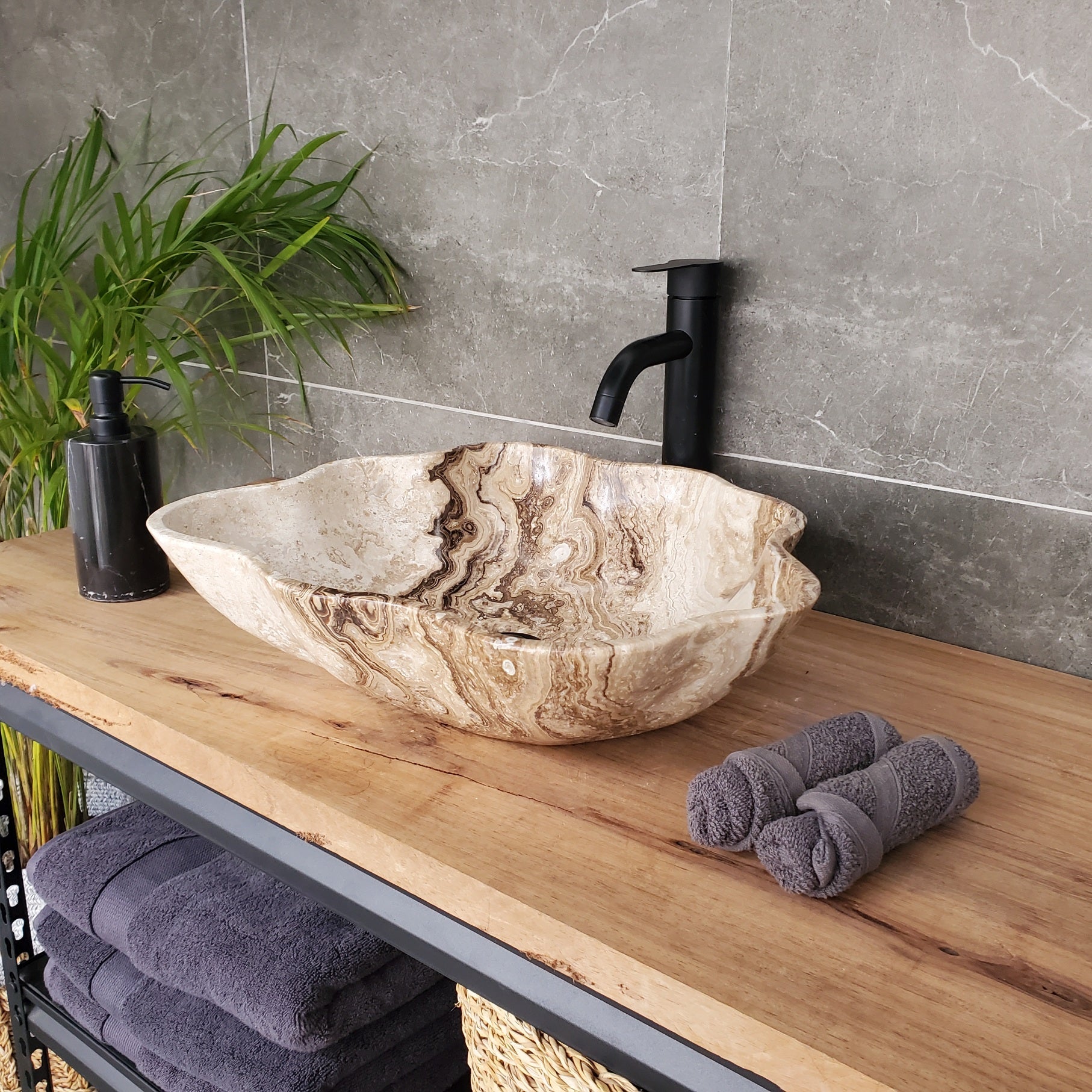 S33_42 Marble Stone Vessel Sink - 18 x 15.5 inch
