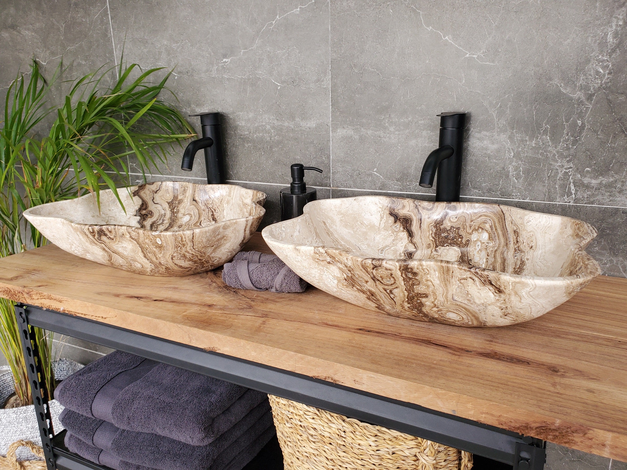 SET3302 Marble Stone Master Bath Set of 2 (Two) Vessel Sinks