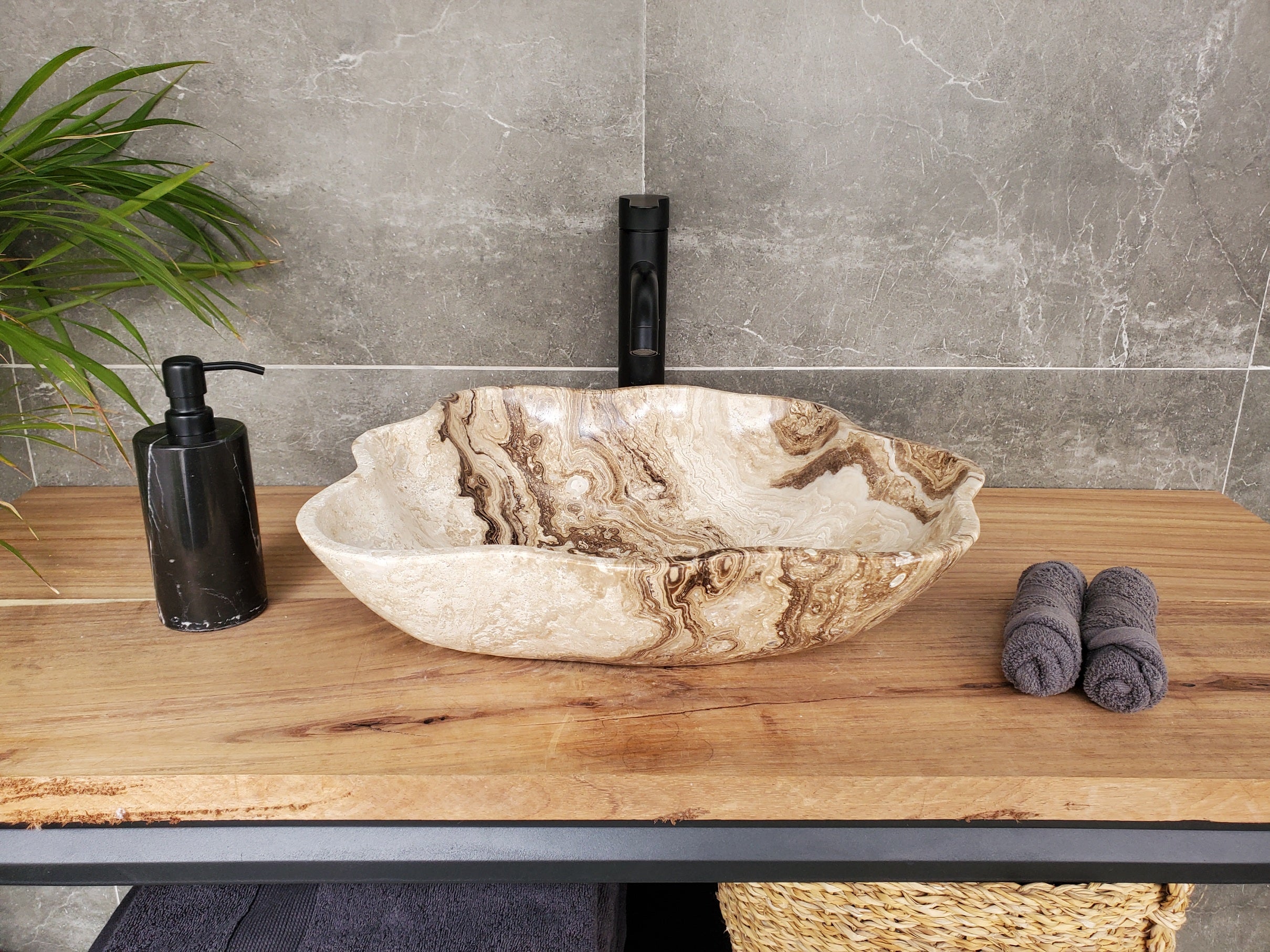 S33_42 Marble Stone Vessel Sink - 18 x 15.5 inch