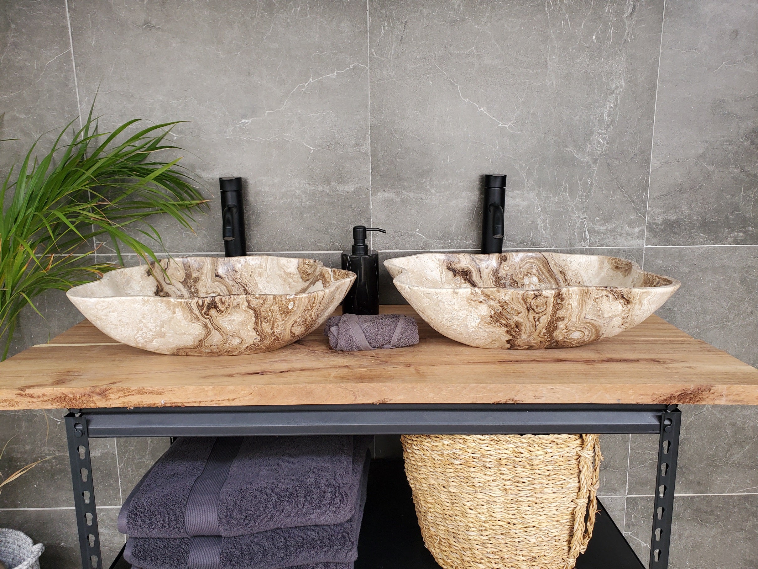 SET3302 Marble Stone Master Bath Set of 2 (Two) Vessel Sinks