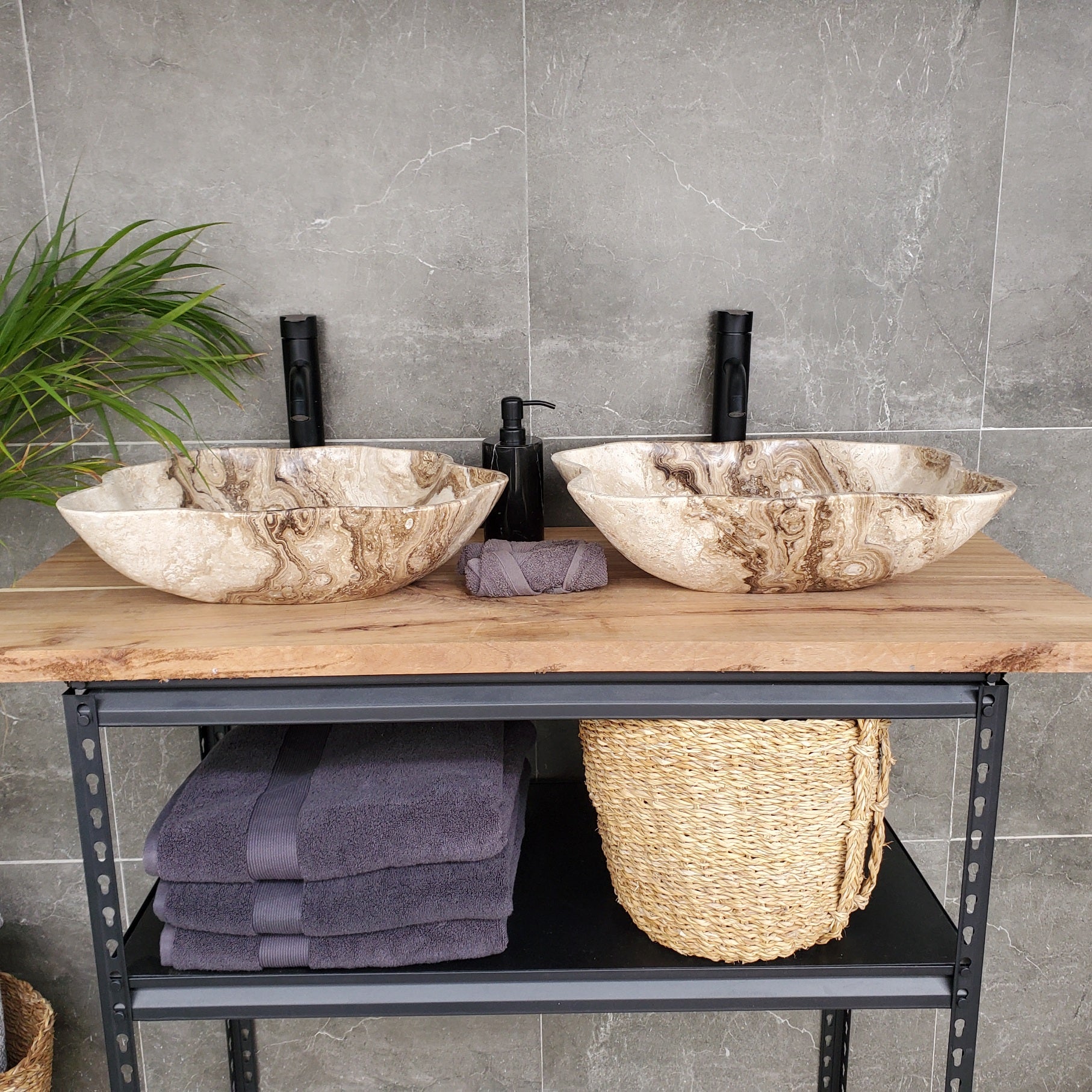 SET3302 Marble Stone Master Bath Set of 2 (Two) Vessel Sinks