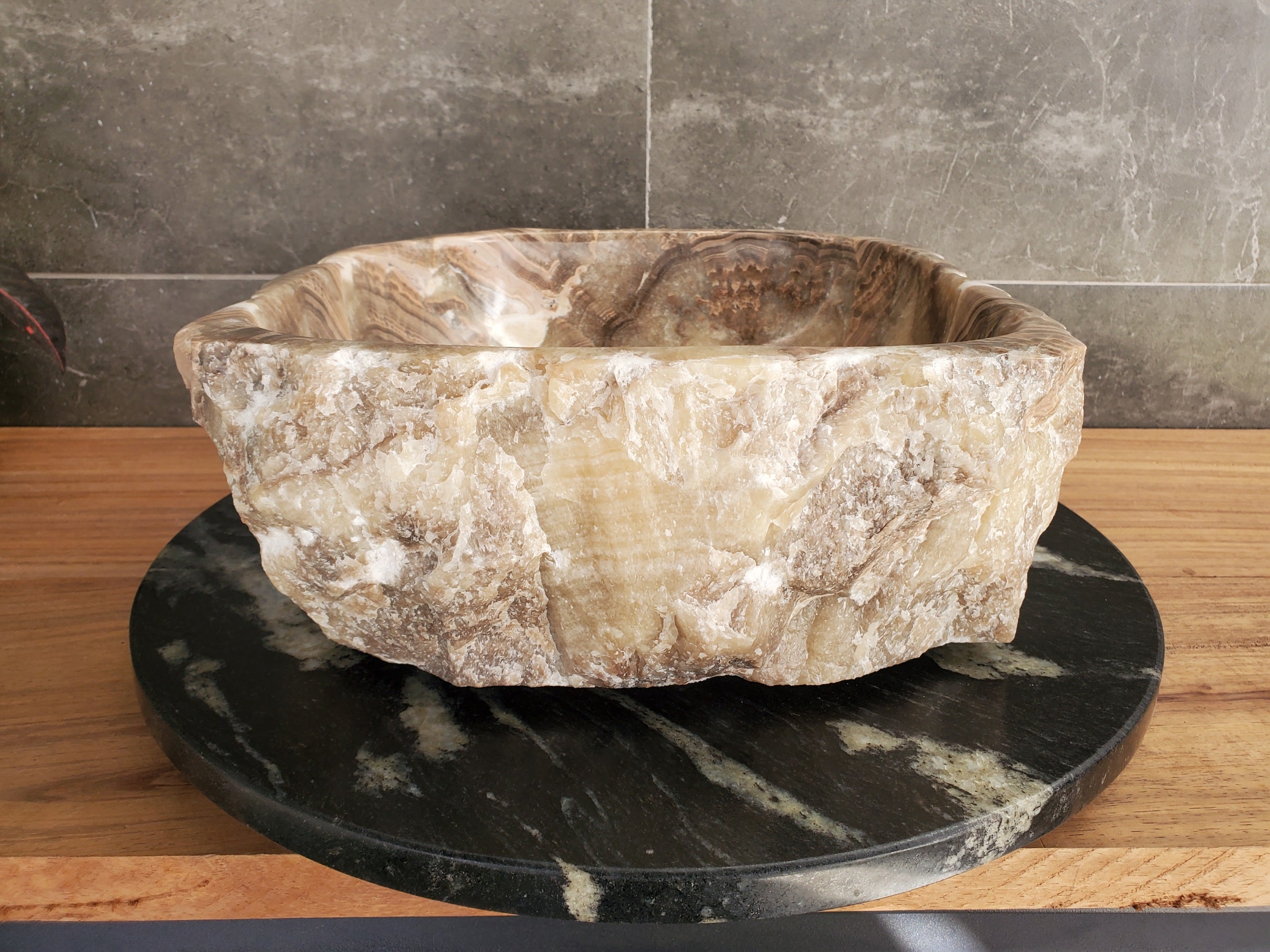 S34_07 Onyx Stone Vessel Sink - 14 x 13.5 inch