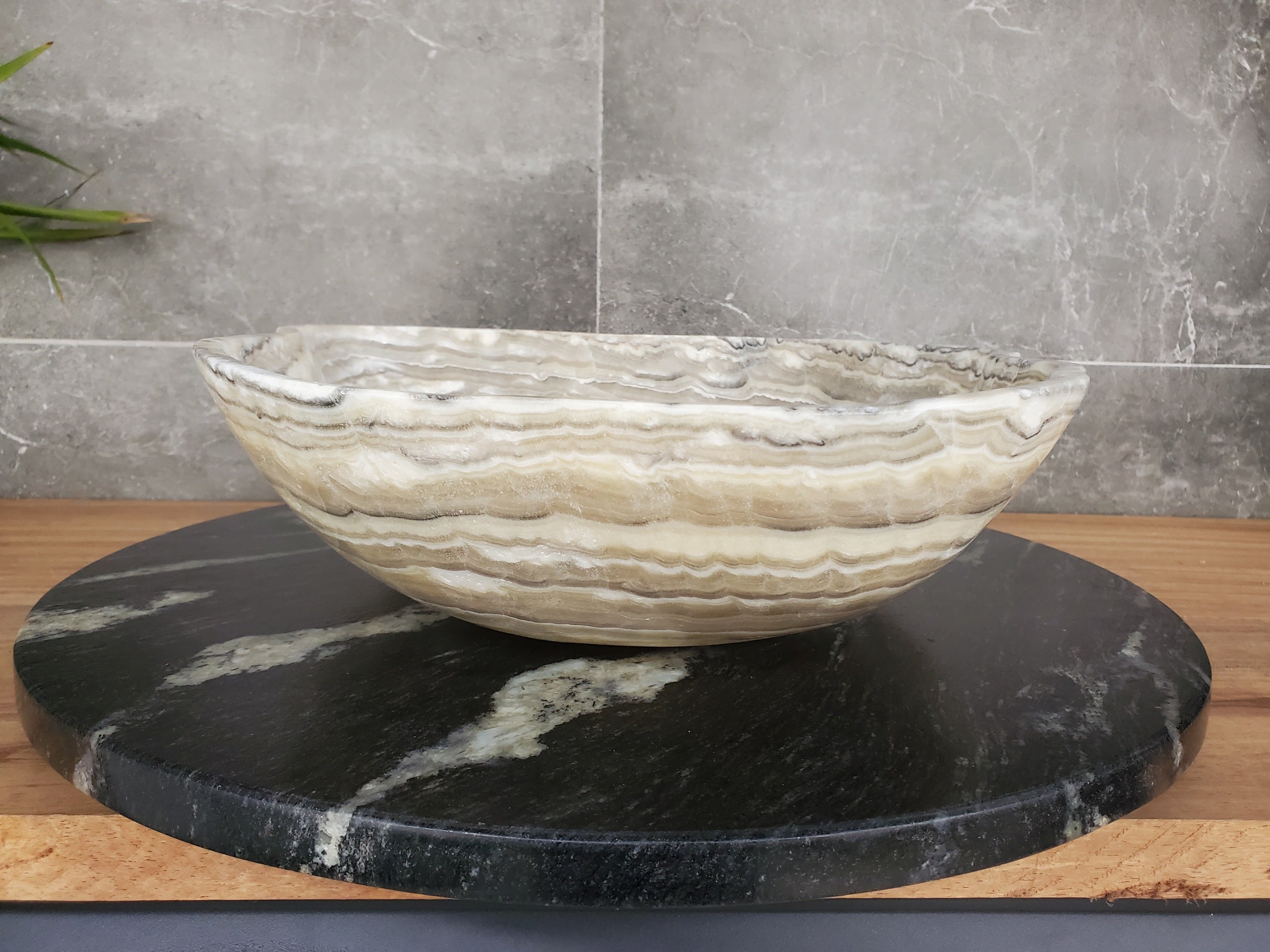 S33_34 Onyx Stone Vessel Bathroom Sink - 16.5 x 15 inch