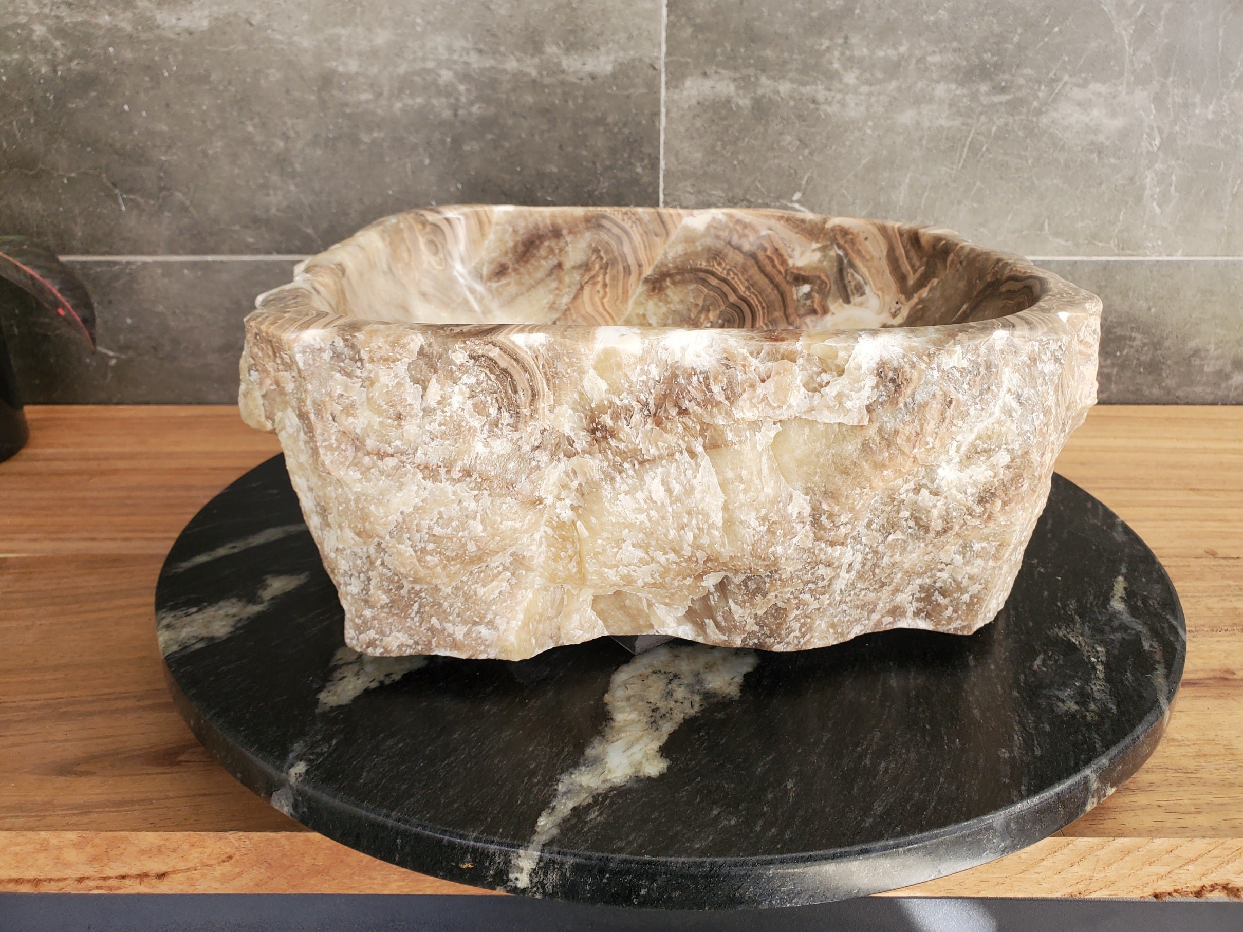 S34_07 Onyx Stone Vessel Sink - 14 x 13.5 inch