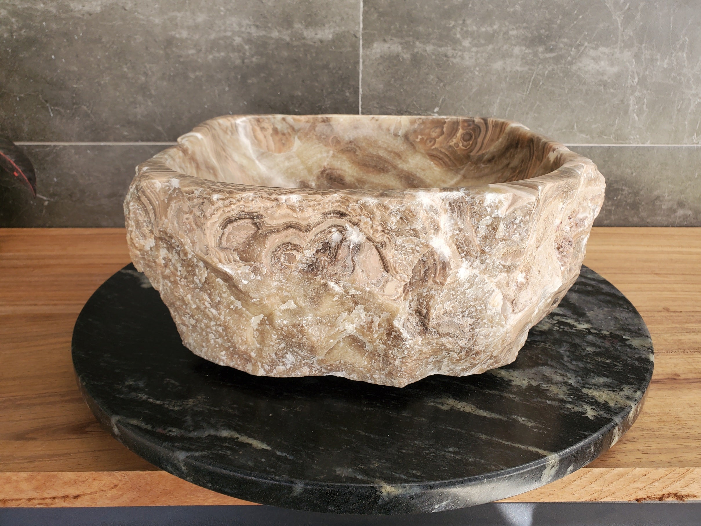 S34_07 Onyx Stone Vessel Sink - 14 x 13.5 inch