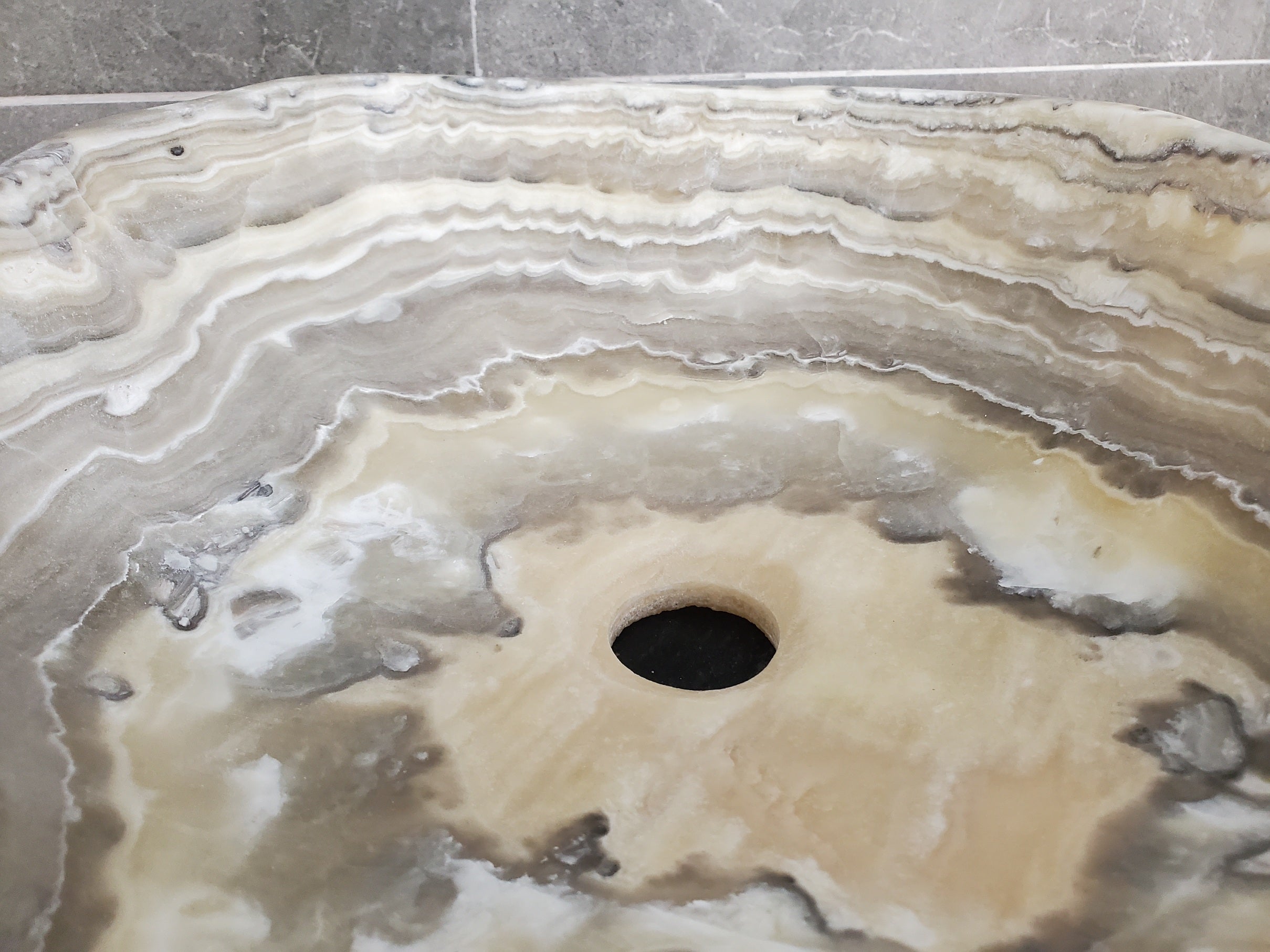 S33_34 Onyx Stone Vessel Bathroom Sink - 16.5 x 15 inch