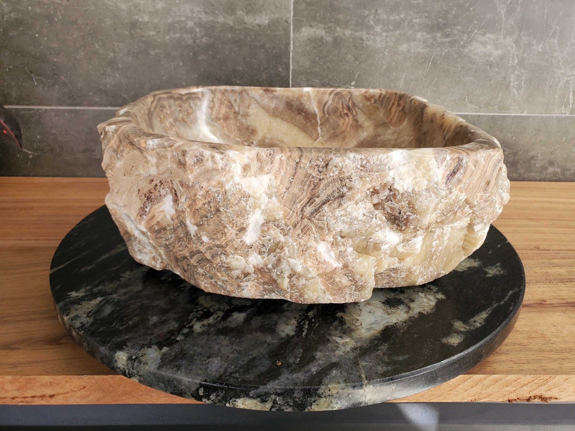 S34_07 Onyx Stone Vessel Sink - 14 x 13.5 inch
