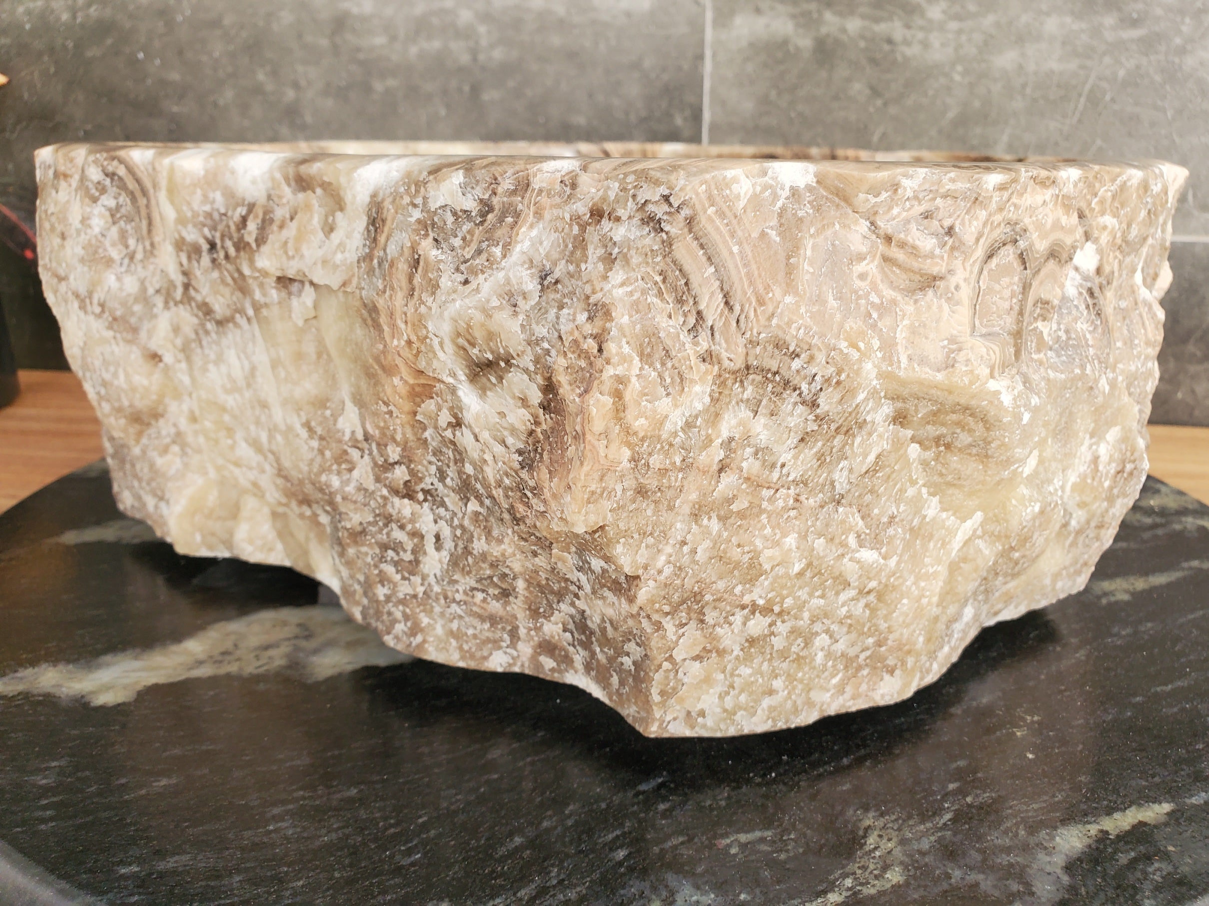 S34_07 Onyx Stone Vessel Sink - 14 x 13.5 inch