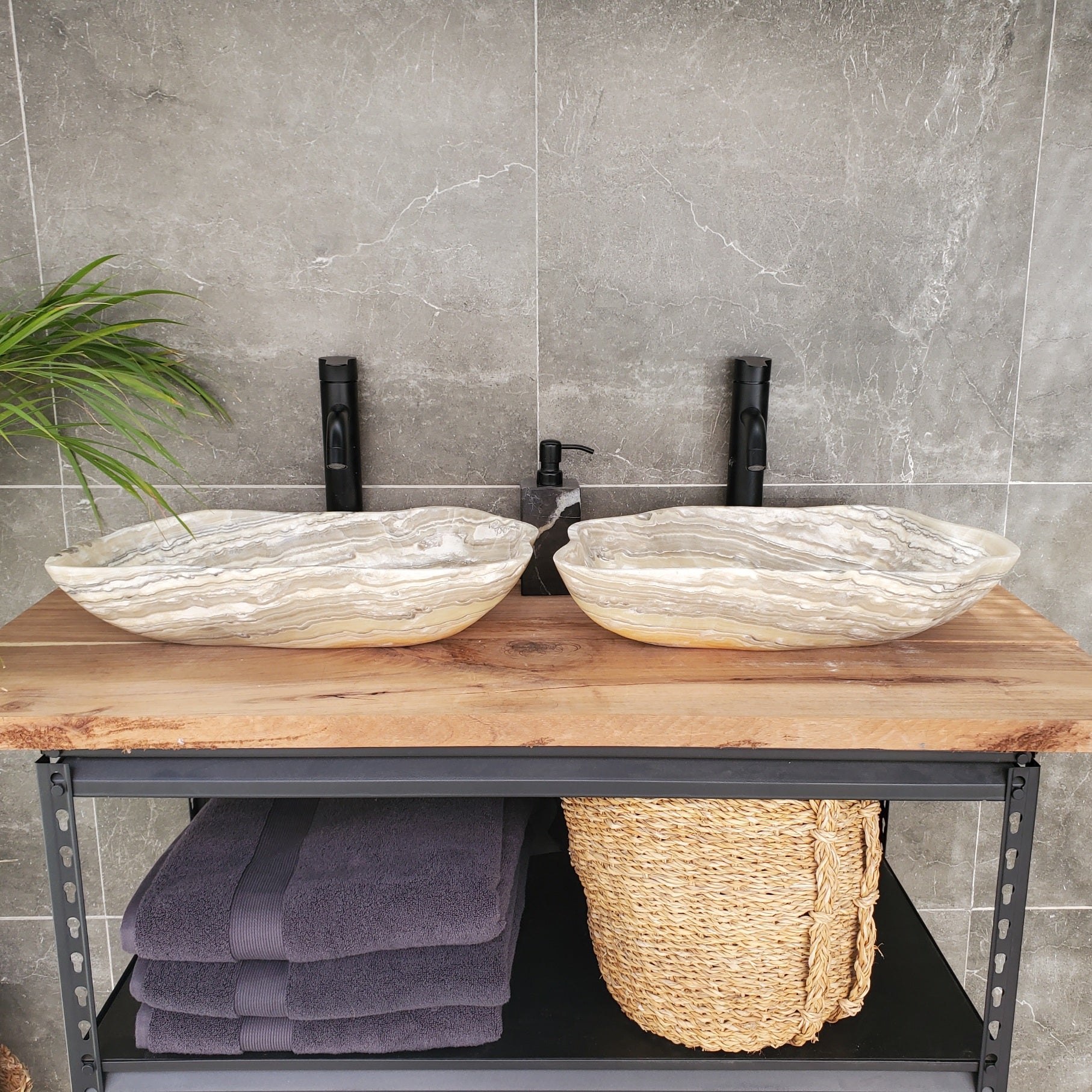 SET3306 Onyx Stone Master Bath Set of 2 (Two) Vessel Sinks