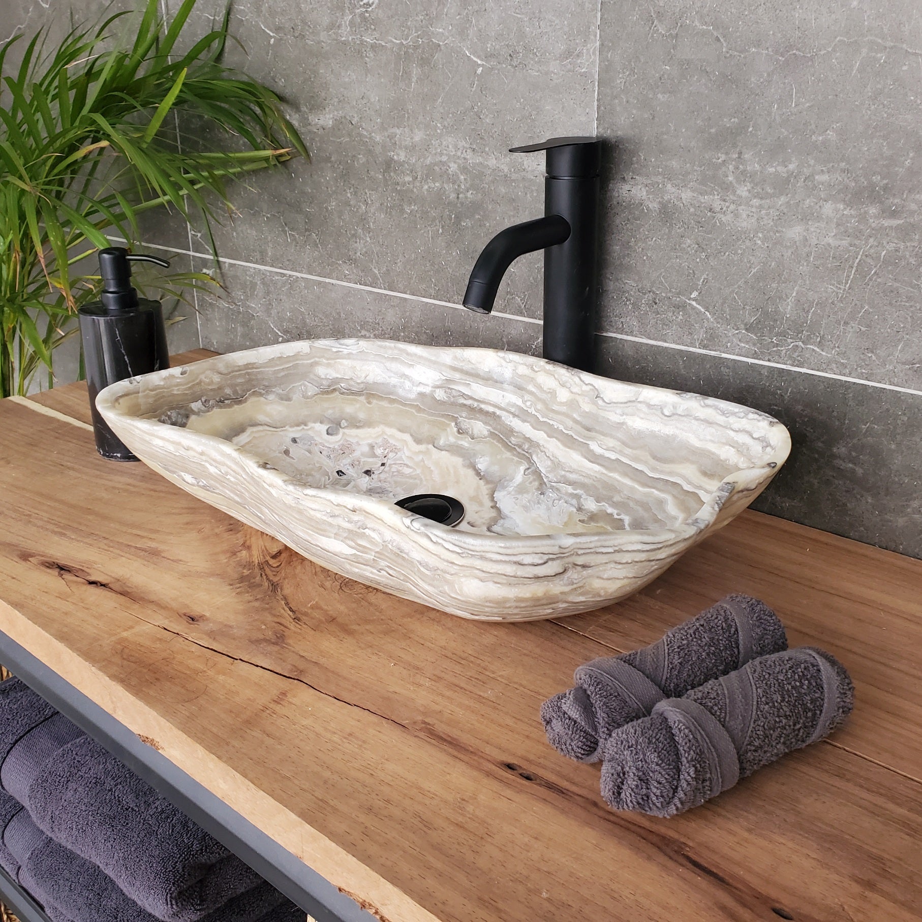 S33_35 Onyx Stone Vessel Bathroom Sink - 19 x 12 inch