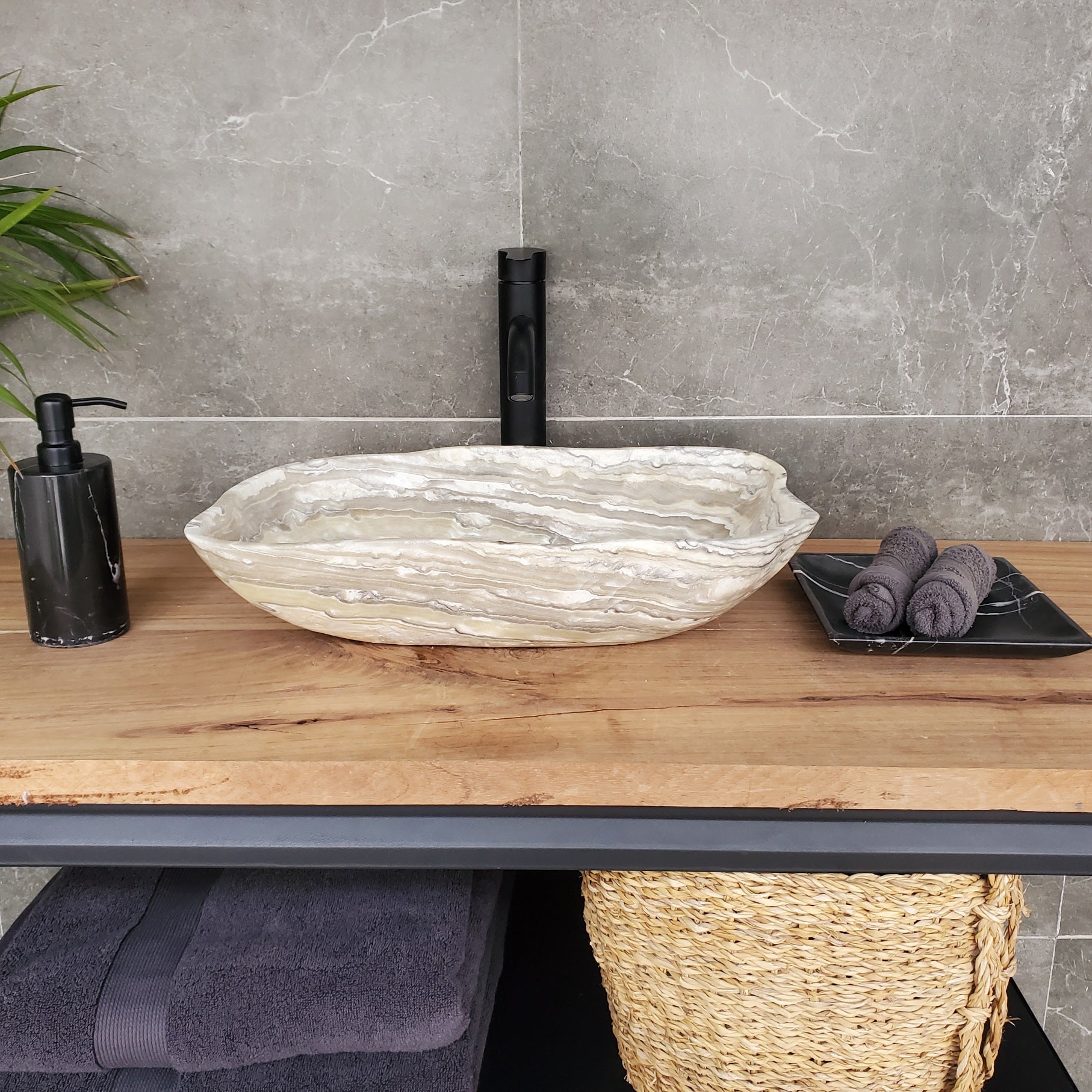 S33_35 Onyx Stone Vessel Bathroom Sink