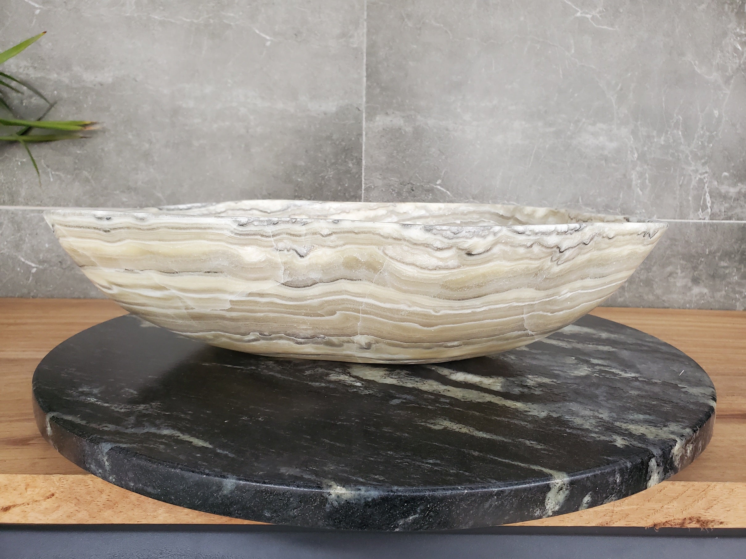 S33_34 Onyx Stone Vessel Bathroom Sink - 16.5 x 15 inch