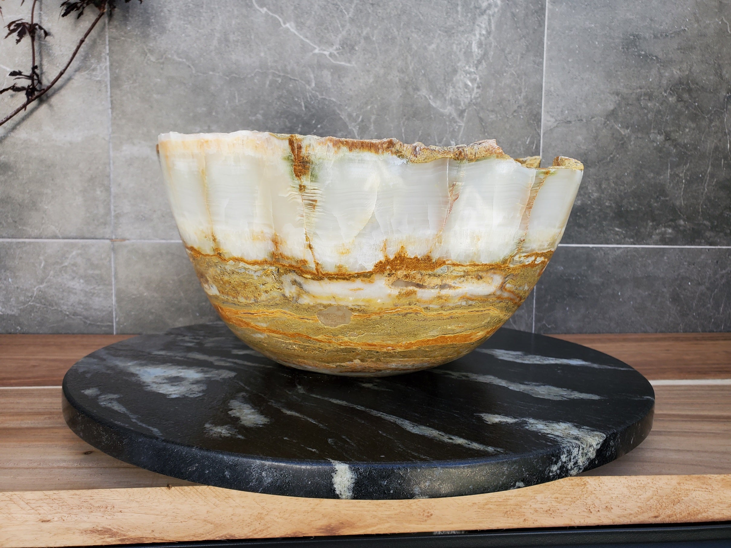 S30_01 Onyx Stone Vessel Bathroom Sink- 17 x 14 inch