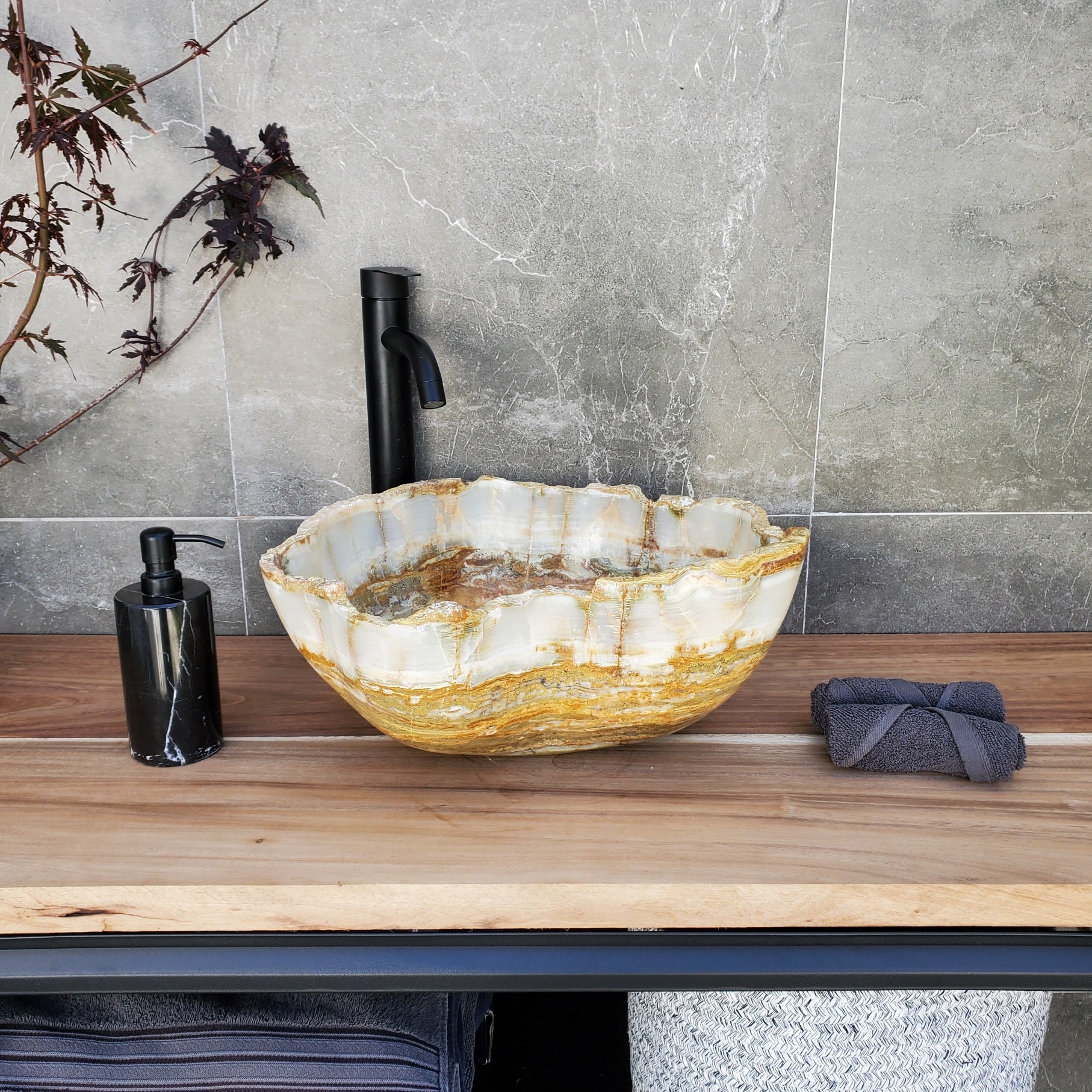 S30_01 Onyx Stone Vessel Bathroom Sink- 17 x 14 inch
