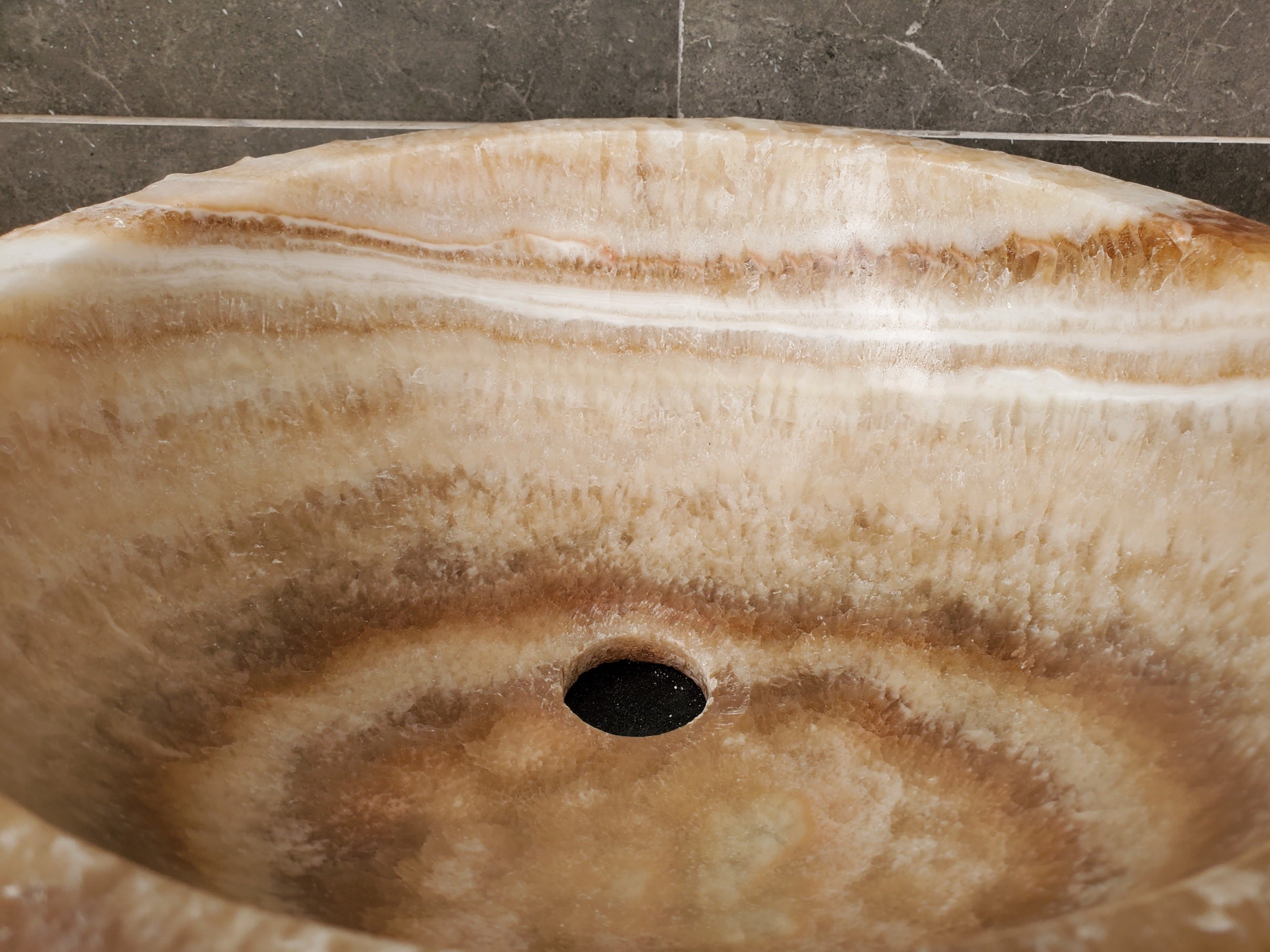 S31_33 Onyx Stone Vessel Bathroom Sink - Round