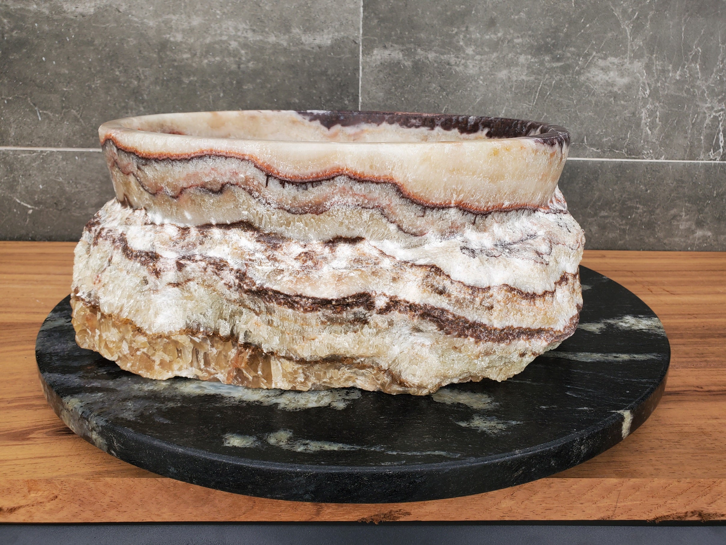 S31_44 Serpentine Onyx Stone Vessel Sink - 14 x 14 inch (Round)