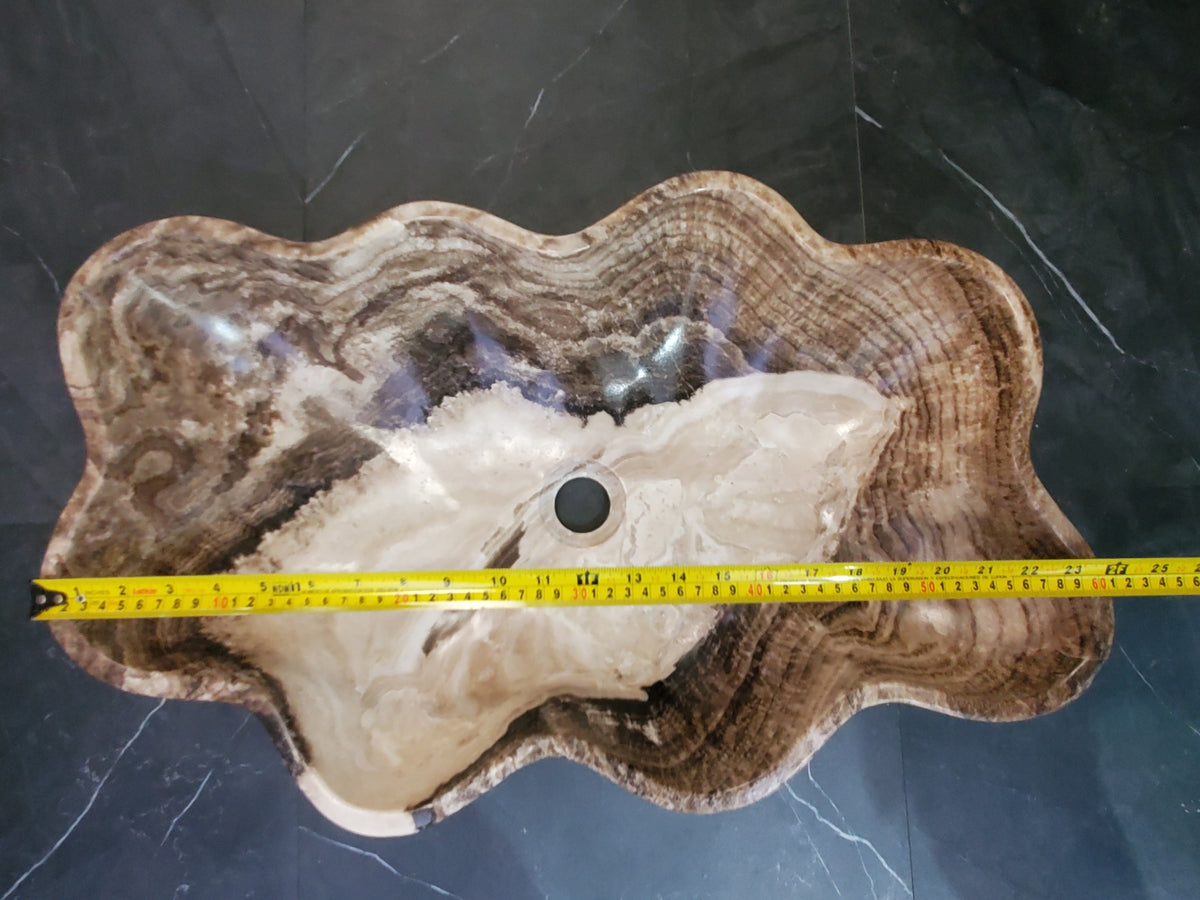 Brown Onyx Vessel Sink, 24x15 Inch Natural Stone Countertop Basin, Polished Luxury Vanity Sink, Spa Bathroom Decor S40_25