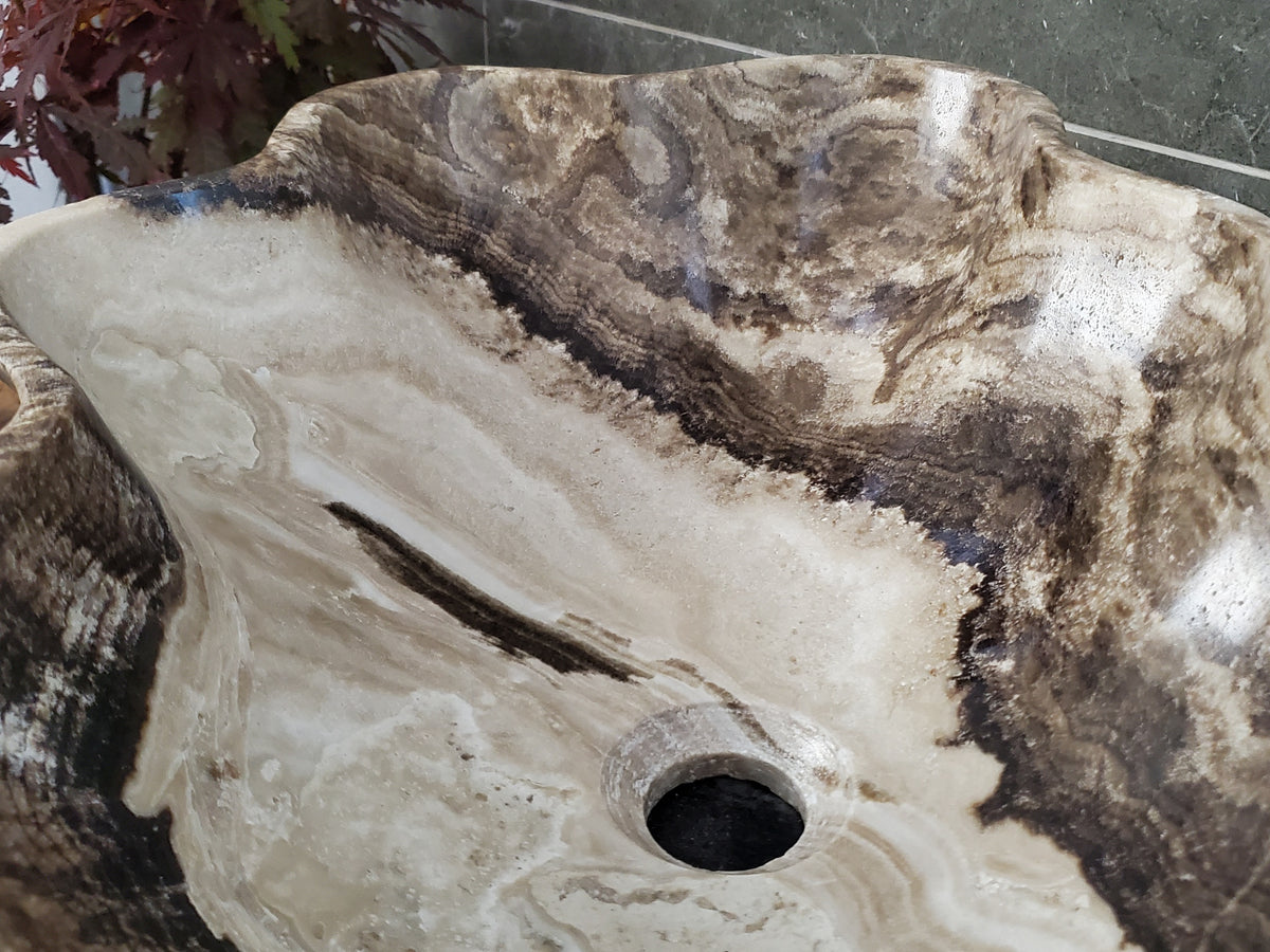 Brown Onyx Vessel Sink, 24x15 Inch Natural Stone Countertop Basin, Polished Luxury Vanity Sink, Spa Bathroom Decor S40_25