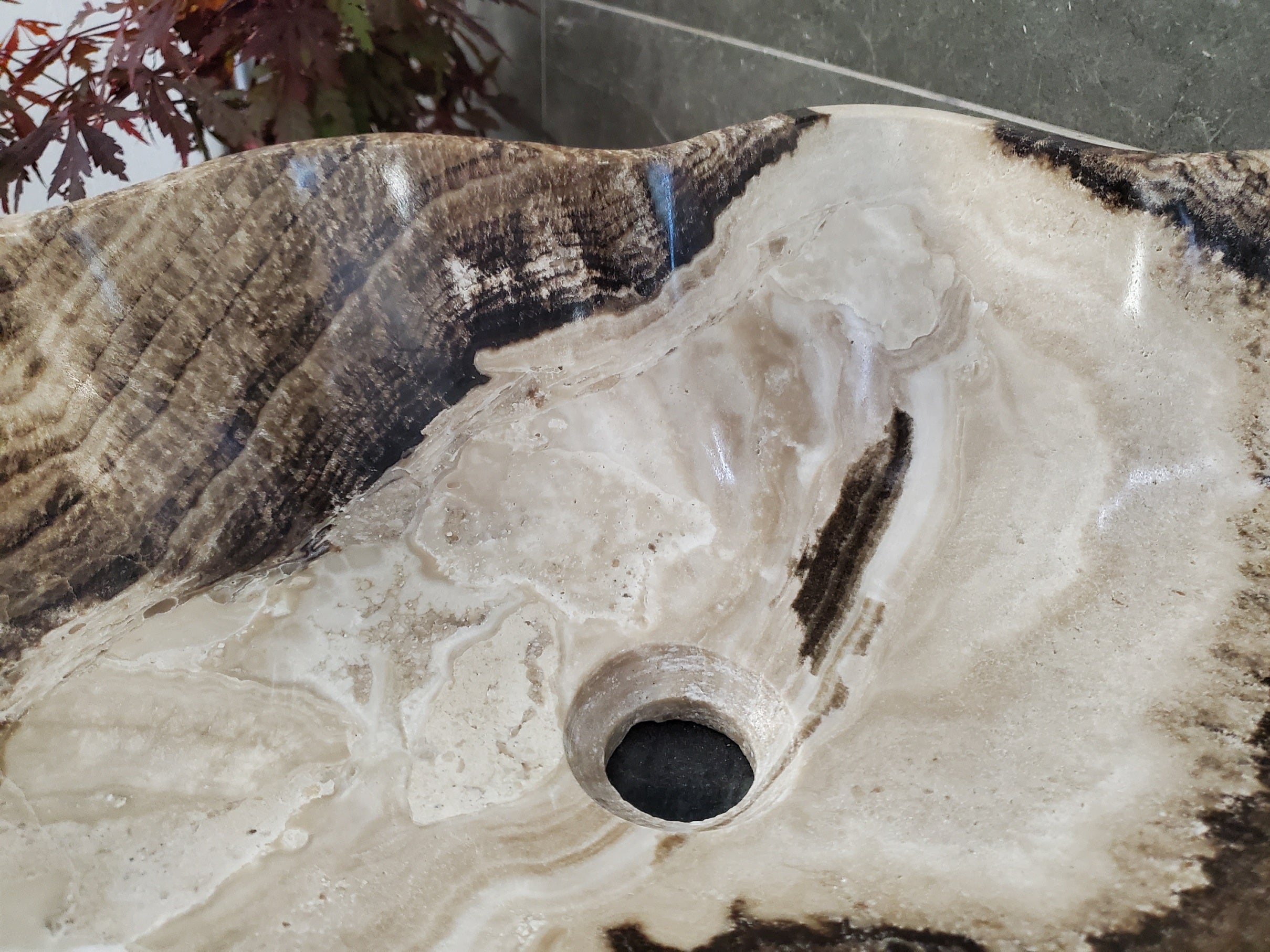 Brown Onyx Vessel Sink, 24x15 Inch Natural Stone Countertop Basin, Polished Luxury Vanity Sink, Spa Bathroom Decor S40_25