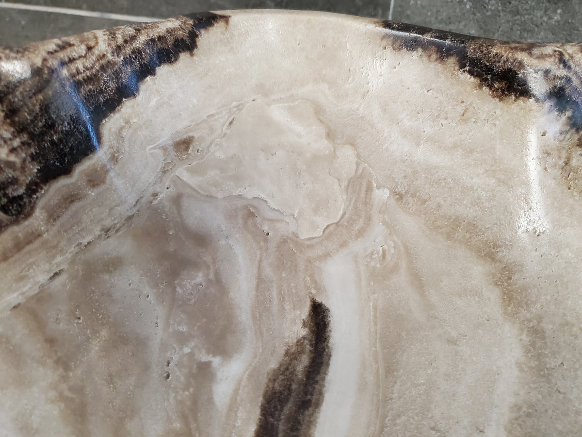 Brown Onyx Vessel Sink, 24x15 Inch Natural Stone Countertop Basin, Polished Luxury Vanity Sink, Spa Bathroom Decor S40_25
