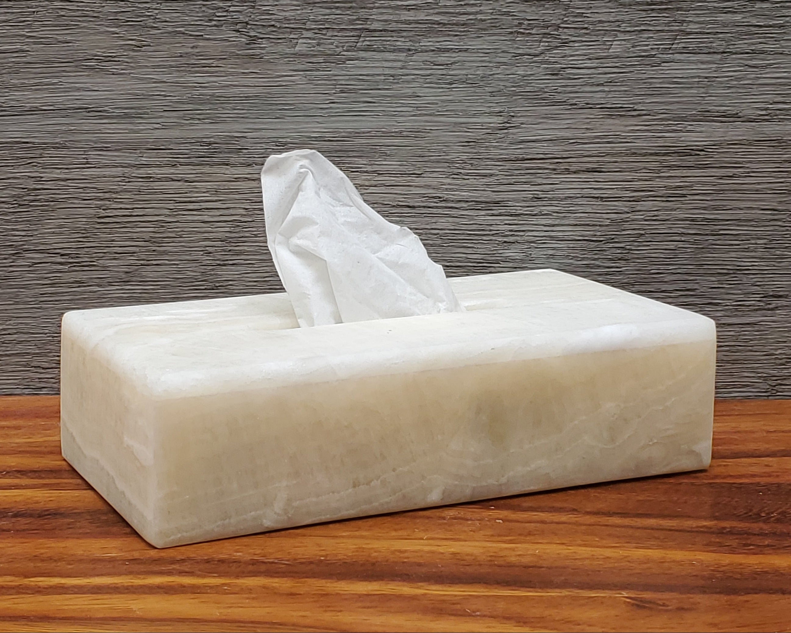 TCRec_13 White Onyx Stone Tissue Box Cover