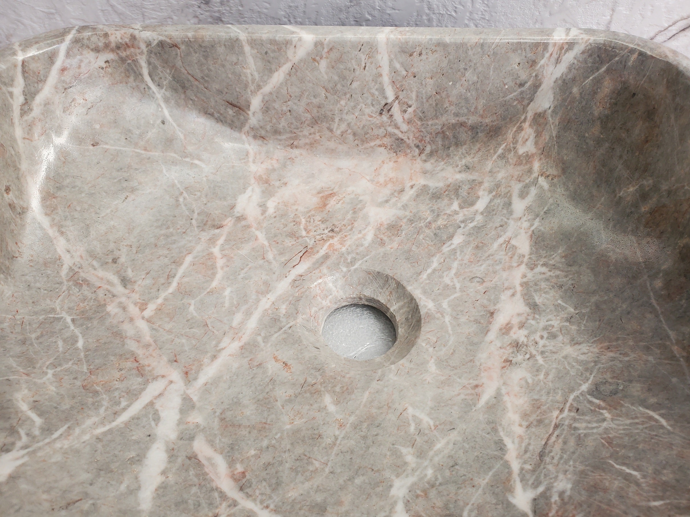 S36_02 Gray Marble Vessel Sink – Rectangular Natural Stone Countertop Sink, 16x12 Inch Bathroom Sinks Featured Marble Sinks Sinks
