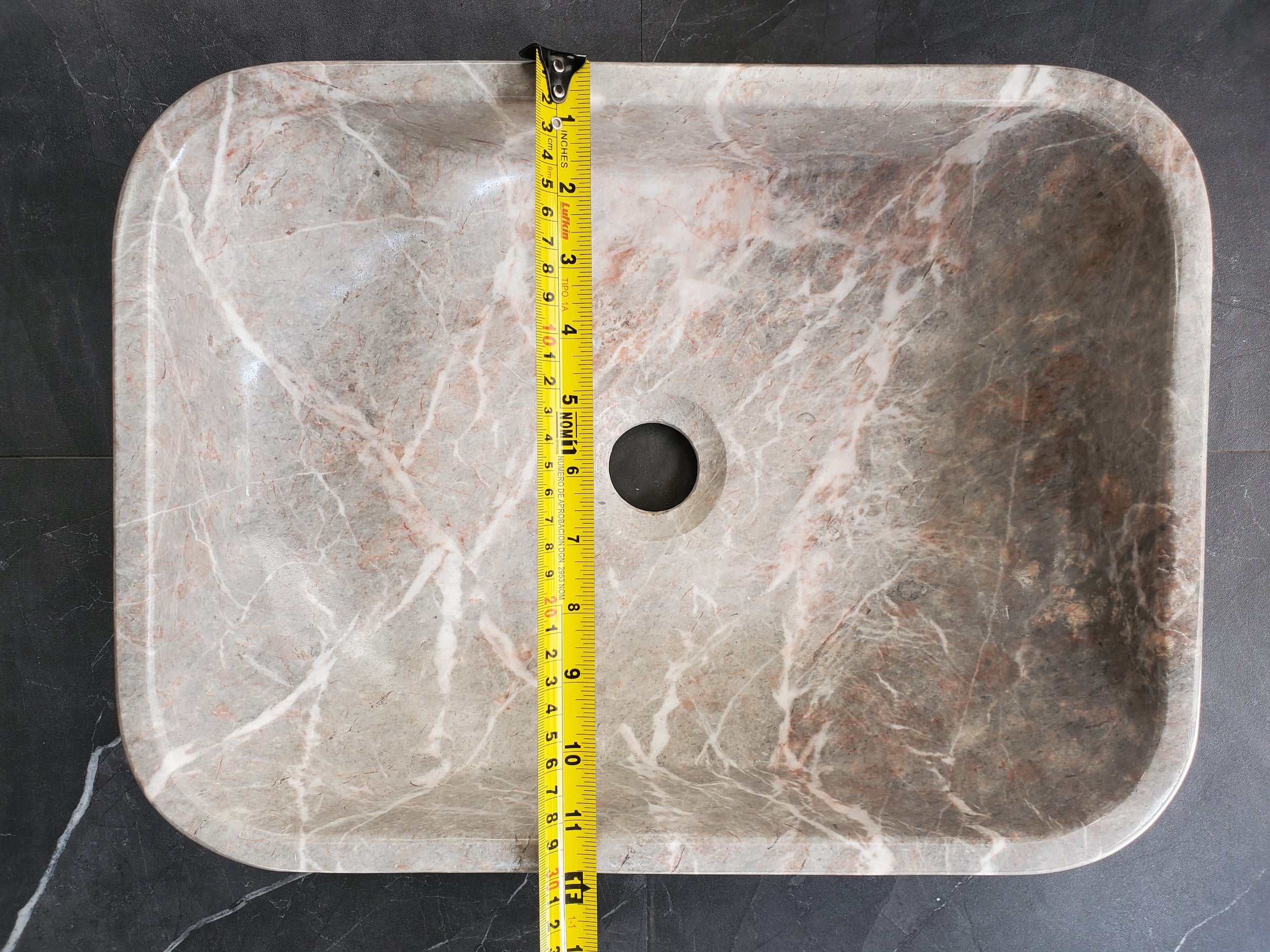 S36_02 Gray Marble Vessel Sink – Rectangular Natural Stone Countertop Sink, 16x12 Inch Bathroom Sinks Featured Marble Sinks Sinks