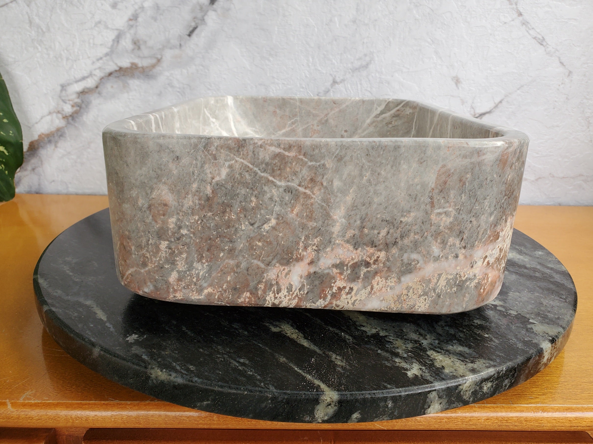 S36_02 Gray Marble Vessel Sink – Rectangular Natural Stone Countertop Sink, 16x12 Inch Bathroom Sinks Featured Marble Sinks Sinks