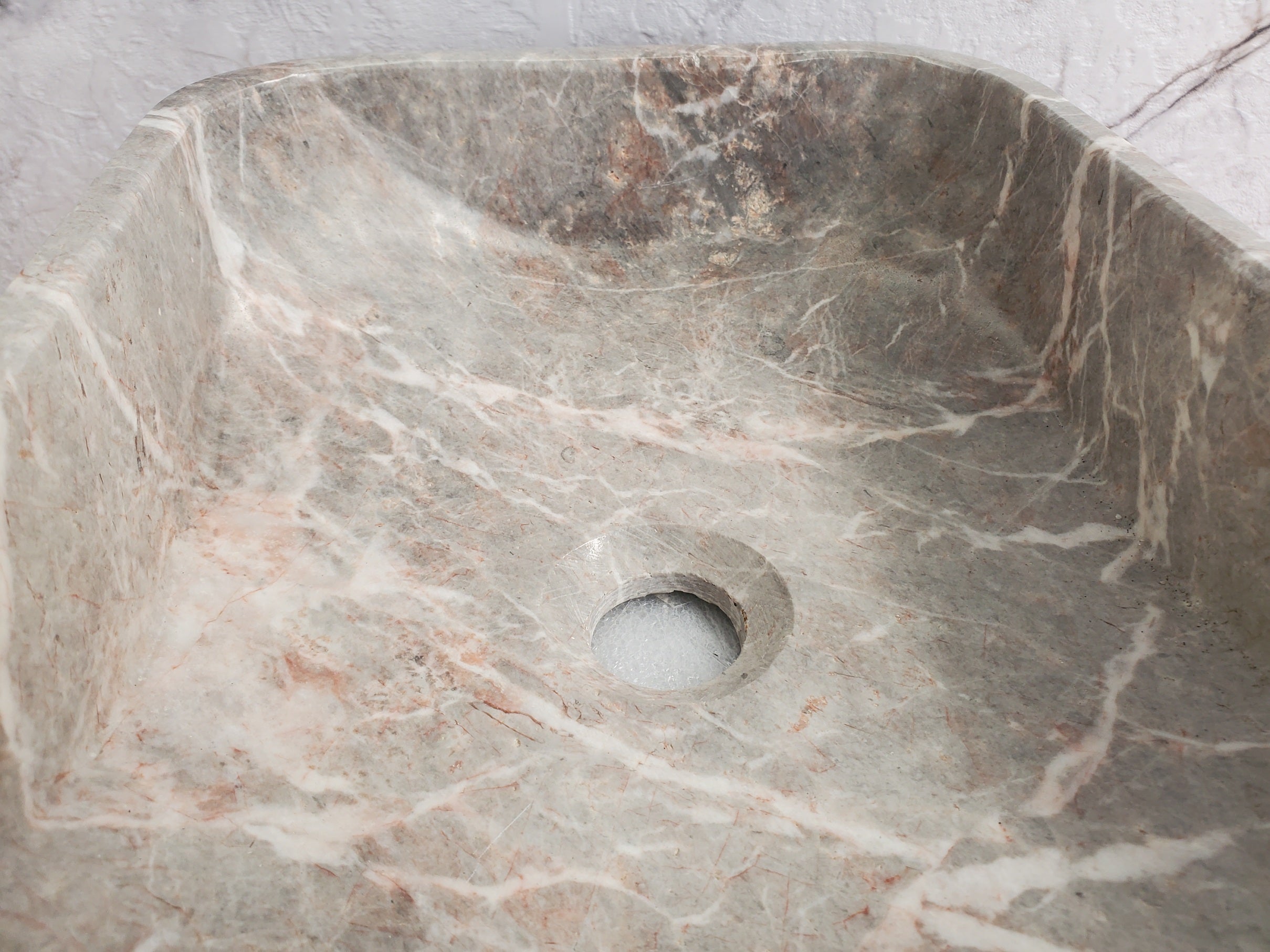 S36_02 Gray Marble Vessel Sink – Rectangular Natural Stone Countertop Sink, 16x12 Inch Bathroom Sinks Featured Marble Sinks Sinks