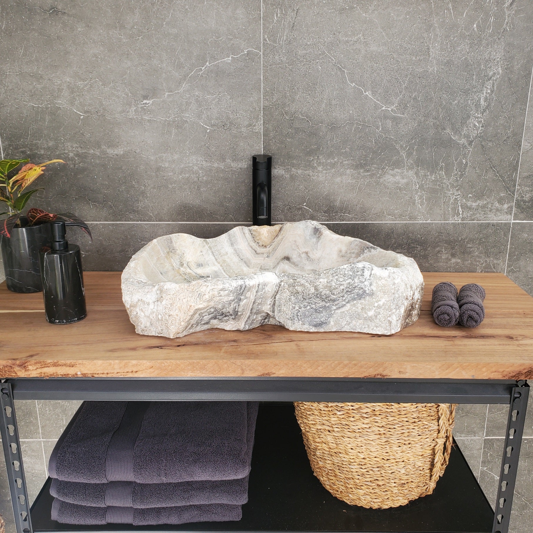 S34_05 Onyx Stone Vessel Sink - 22 x 13 inch